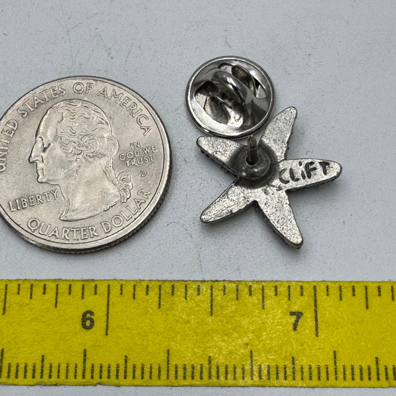 Vintage Clift Pewter Starfish Lapel Pin Sea Life Ocean Beach Textured Silver