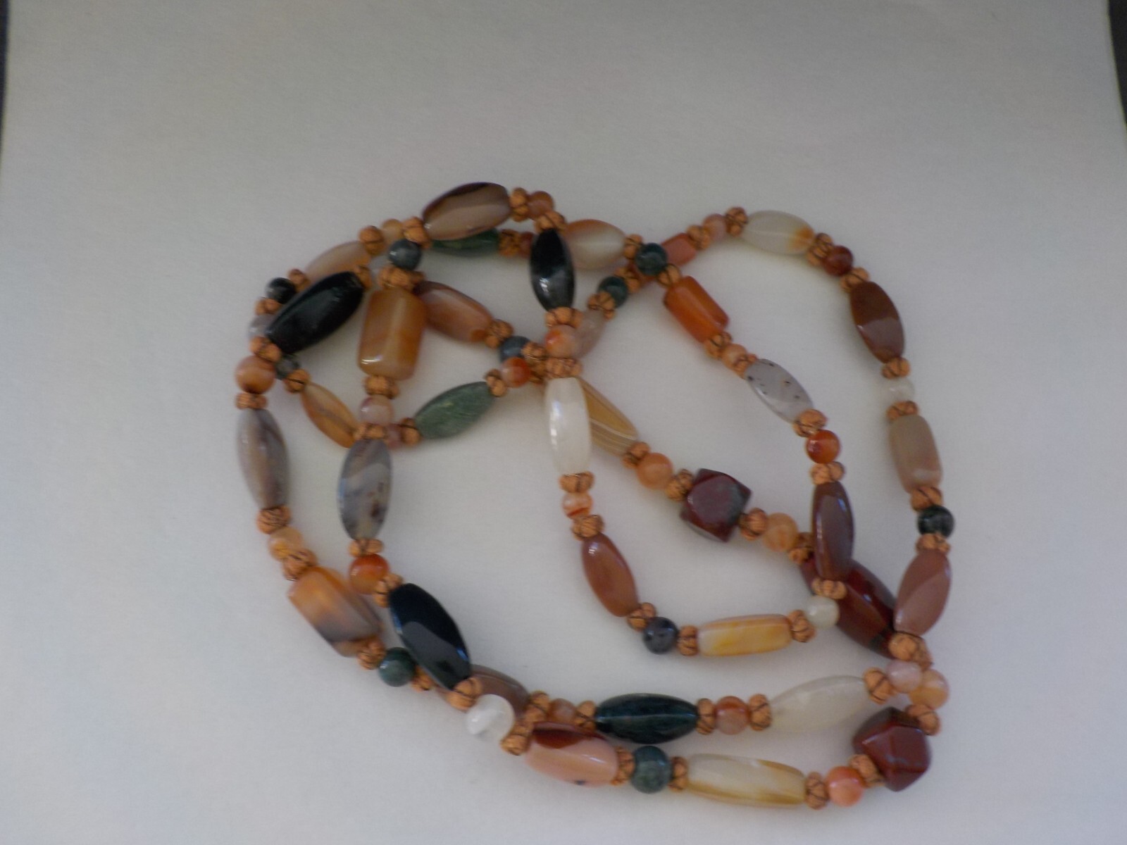 Vintage Strand Necklace Polished Mixed Stones Shapes Semi Precious Agate Quartz