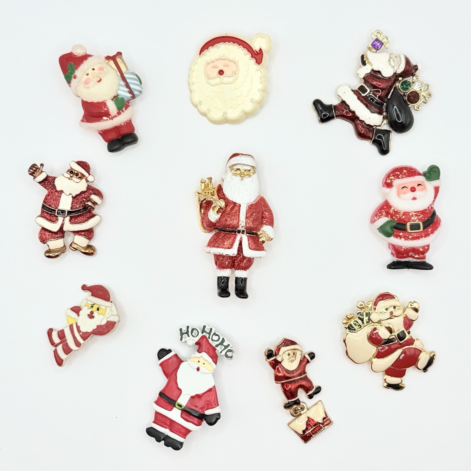 Vtg Christmas Santa 10 PC Brooch Lot AJC Haskell Hallmark Fun World Kringle CH4