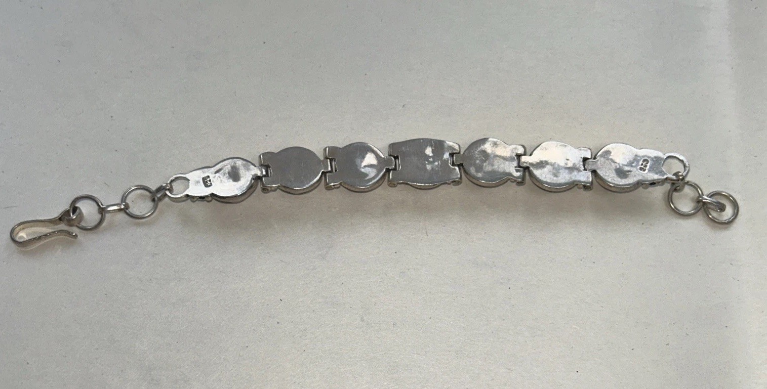 Vintage 925 Silver Rose Quartz Bracelet Cabochon Stone Hook Closure 7”