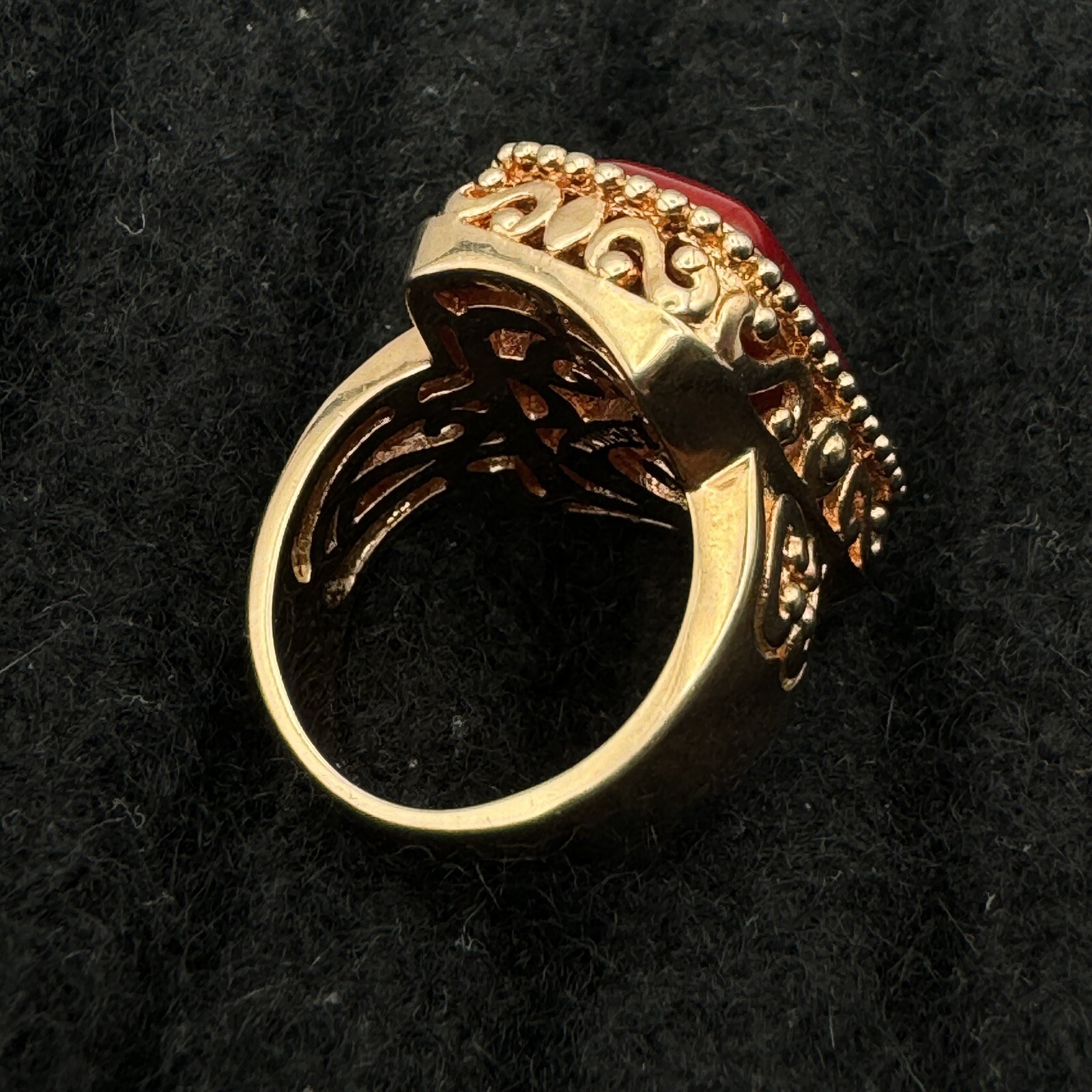 Vintage Red Bamboo Coral Ring Sterling Rose Gold Plate Size 6 JZ BBJ China