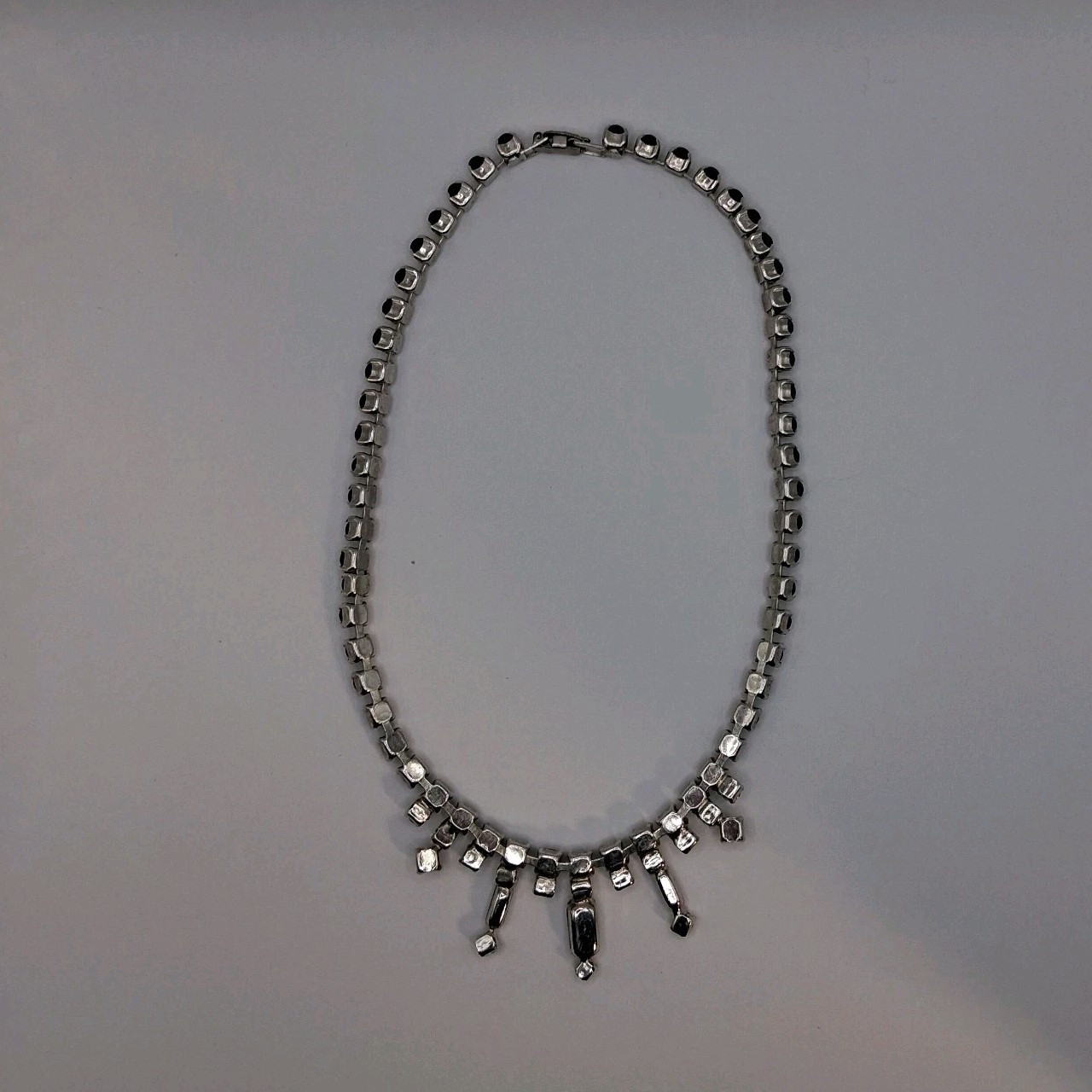Vintage Black & Clear Rhinestone Tapered Bib Silver Tone Choker – Glam Prom