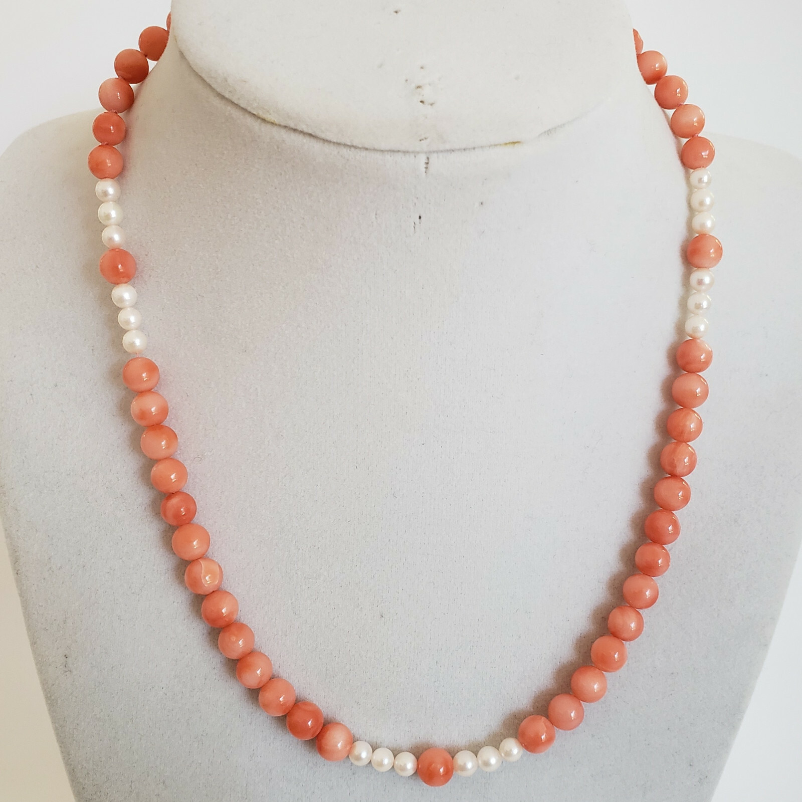 Pink Angel Skin Coral Necklace 14k Yellow Gold Clasp & Pearls 16.5in [6770]