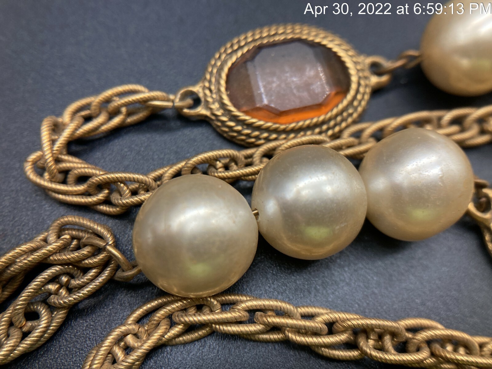 Vintage Czech Glass Faceted Crystal Gold Tone Rope Art Deco Flapper Necklace 32”