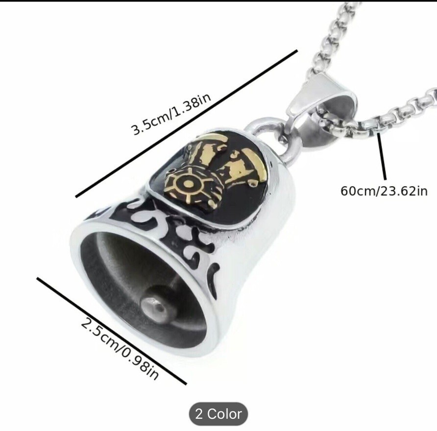 V-Twin Motorcycle Engine Rider Guardian Bell Biker Free Chain Necklace