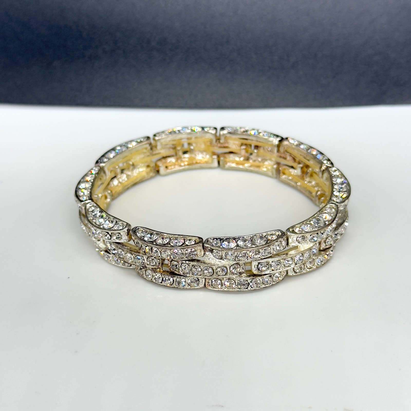 Vintage Bracelet Rhinestone Stretch Banded Bangle READ