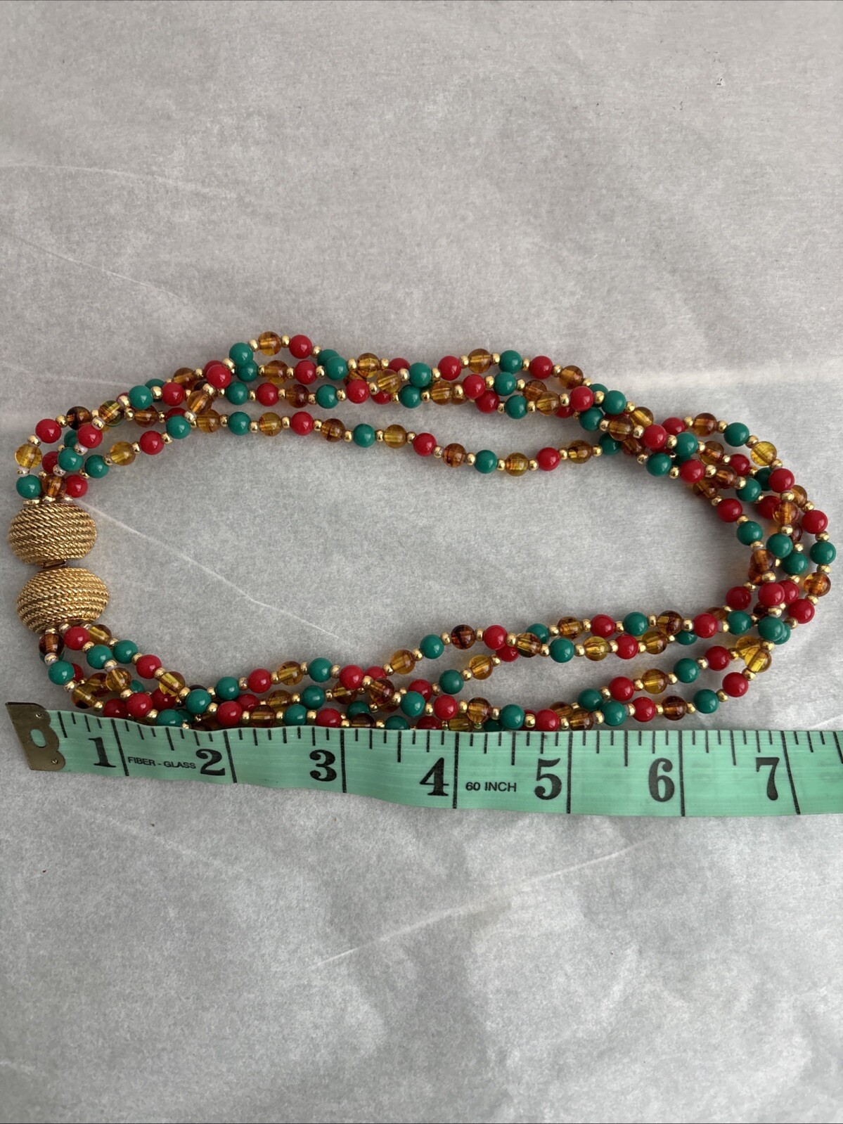 Vintage Mimi di N Beaded Necklace 1970s Designer Gold Red Green Collar