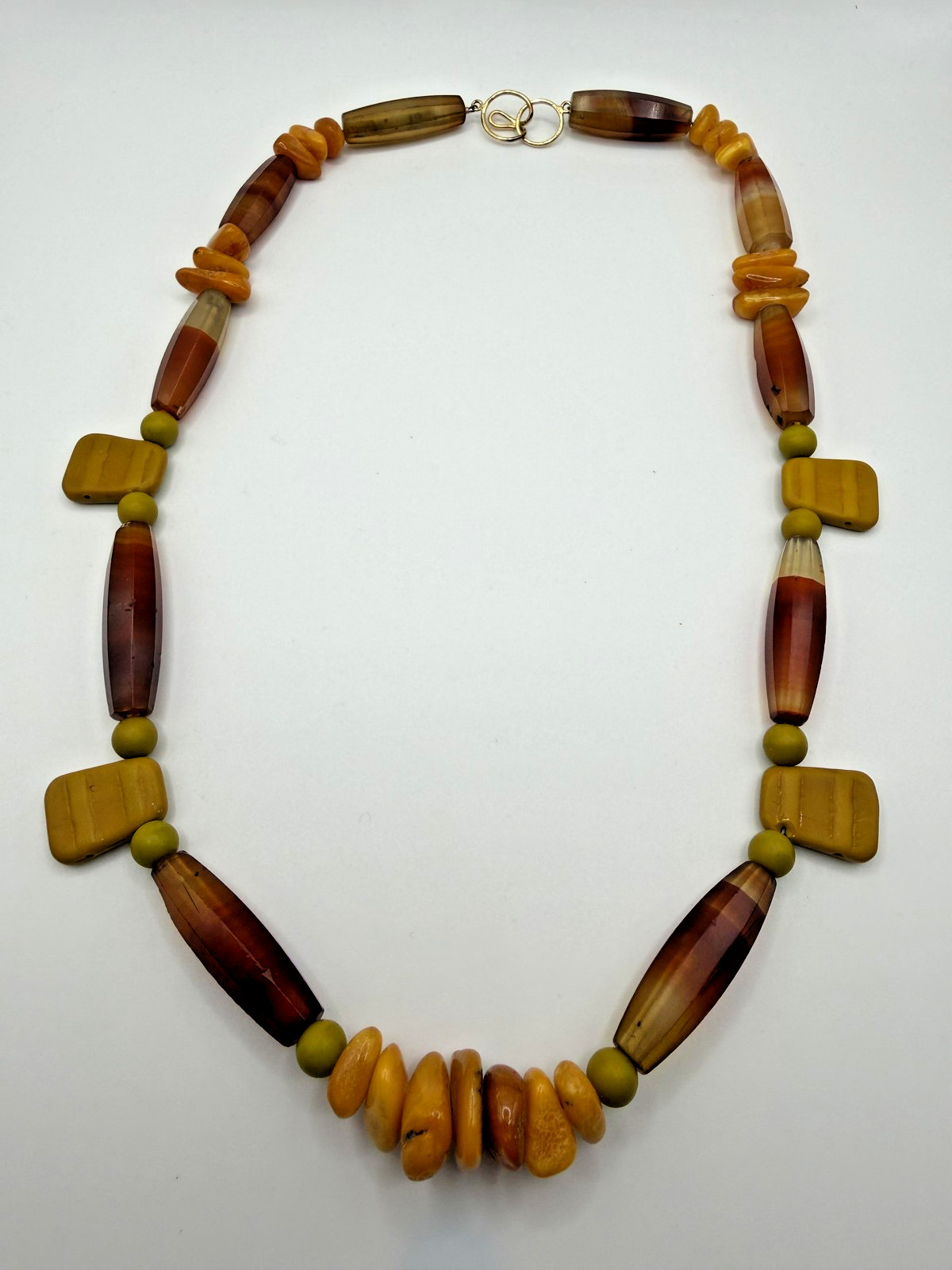 925 BROWN YELLOW BEADED STATEMENT NECKLACE TOGGLE CLASP BOHO 23IN WOMENS JEWELRY