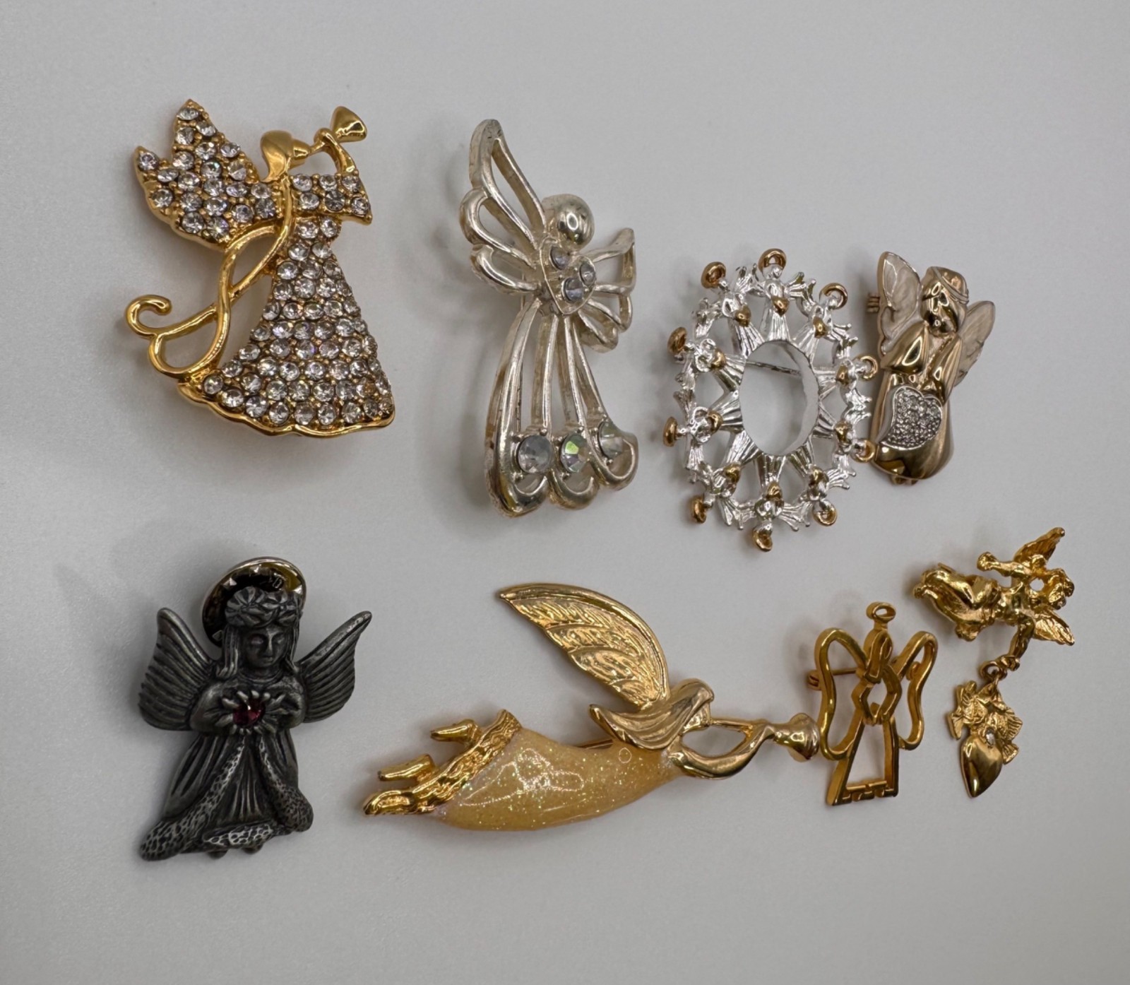 Vintage Angel Brooch Lot Signed Monet AAi Haskell Avon Mixed Craft Wearable