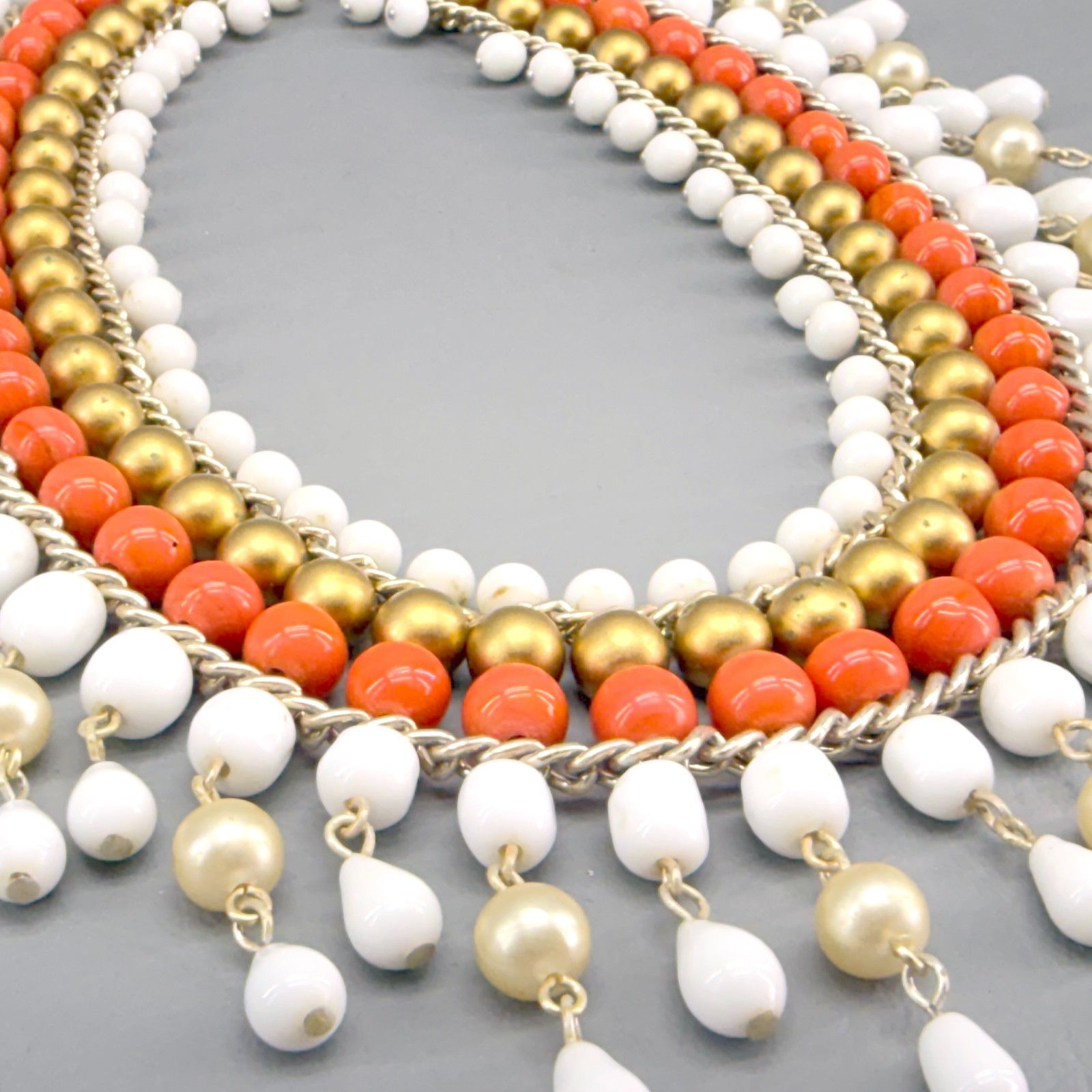 Vintage Beaded Statement Collar Necklace 13.5″ READ