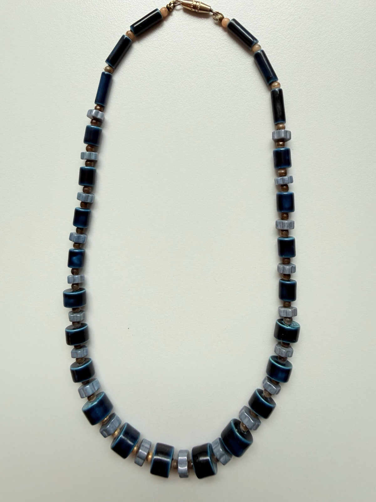 Two Vintage Necklaces, Blue Porcelain and Purple with Faux Pearls (3308)