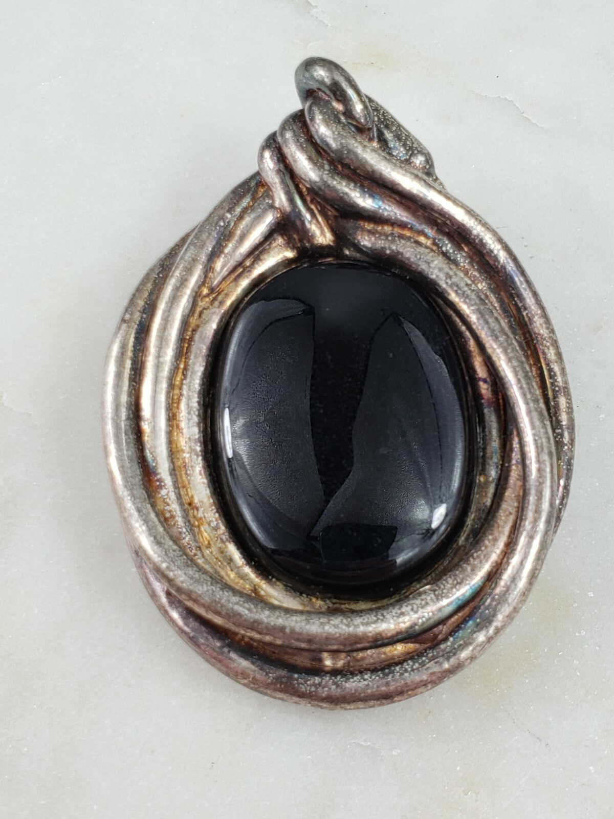 Vintage Sterling Silver 38mm Black Onyx Framed Brooch Pendant 39 Grams