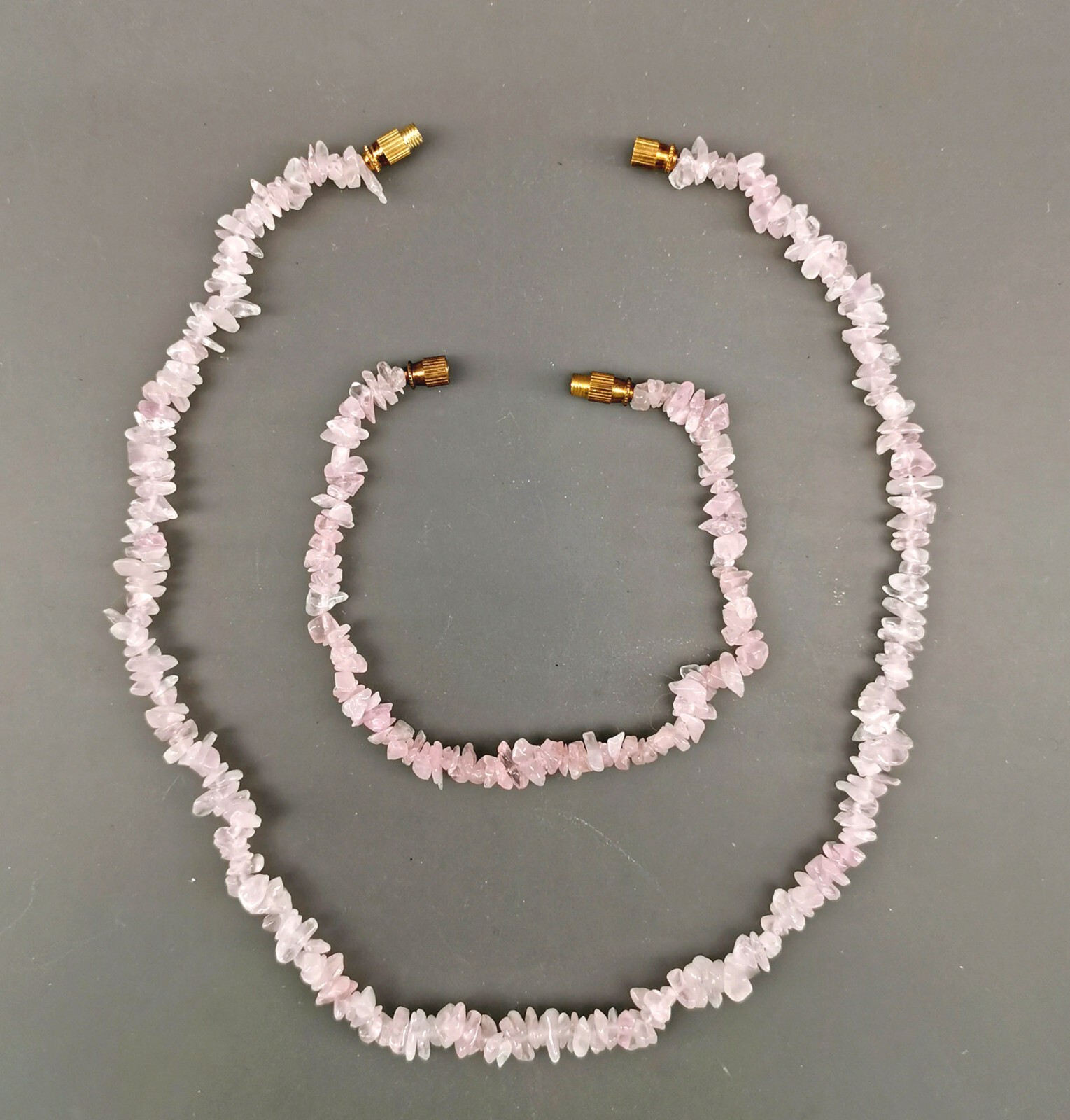 9125155-d Necklace And Bracelet Pink Quartz Lca.16 1/2in