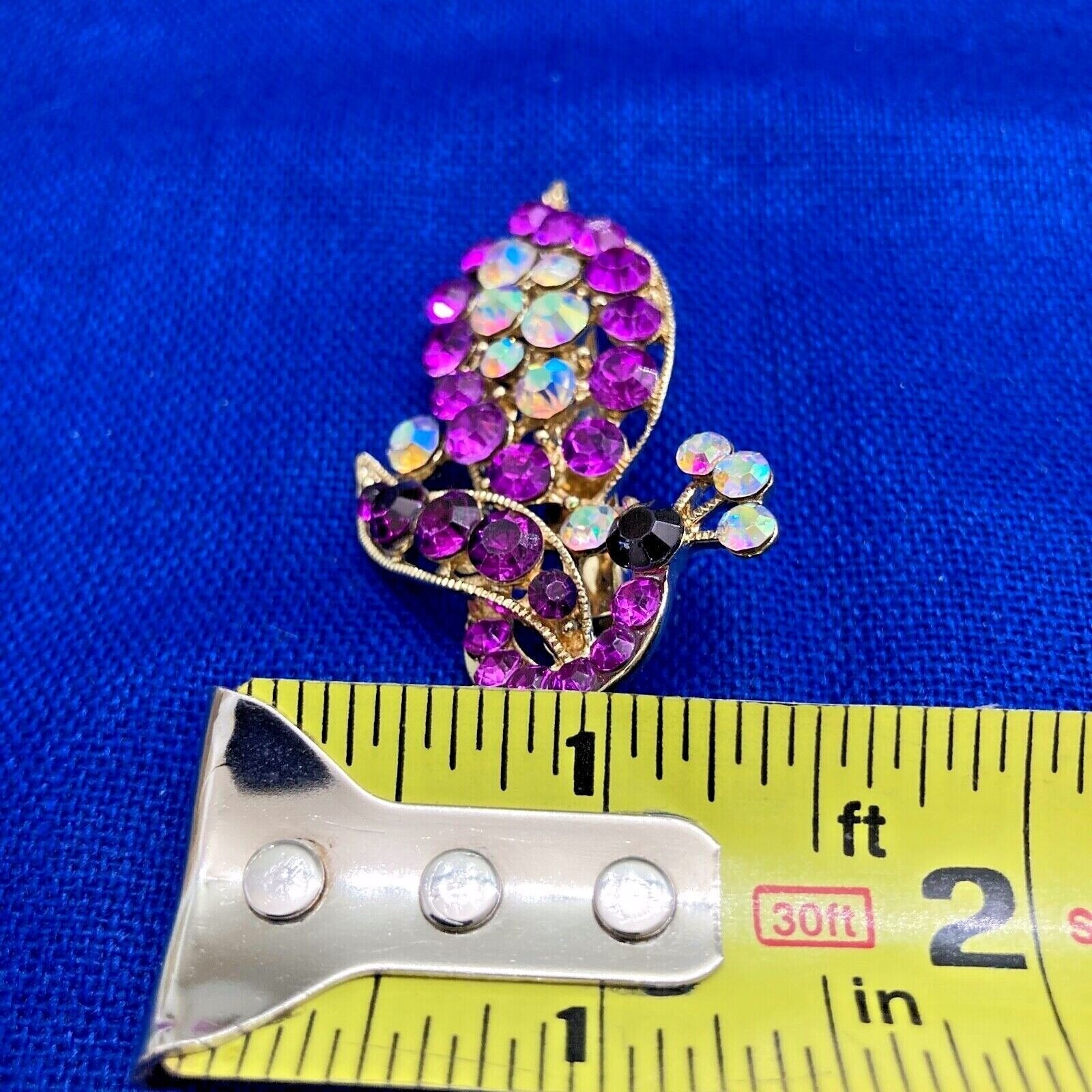 Vintage Peacock Bird Fuchsia Red Burgundy Rhinestones C-Catch Clasp Brooch USA
