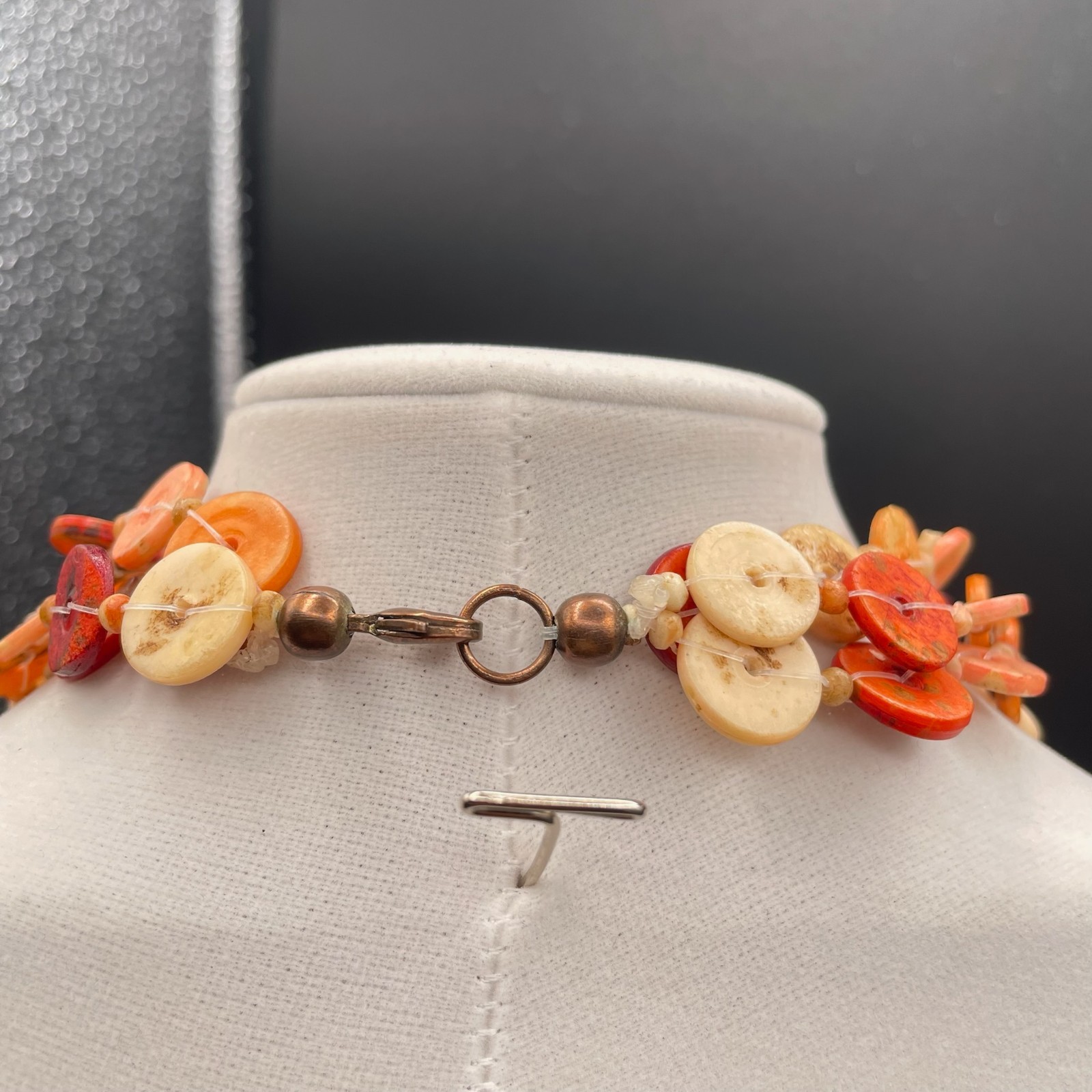 Vintage Multicolor Shell Nugget Nude Dyed Wood Lobster Beaded Necklace – 19″