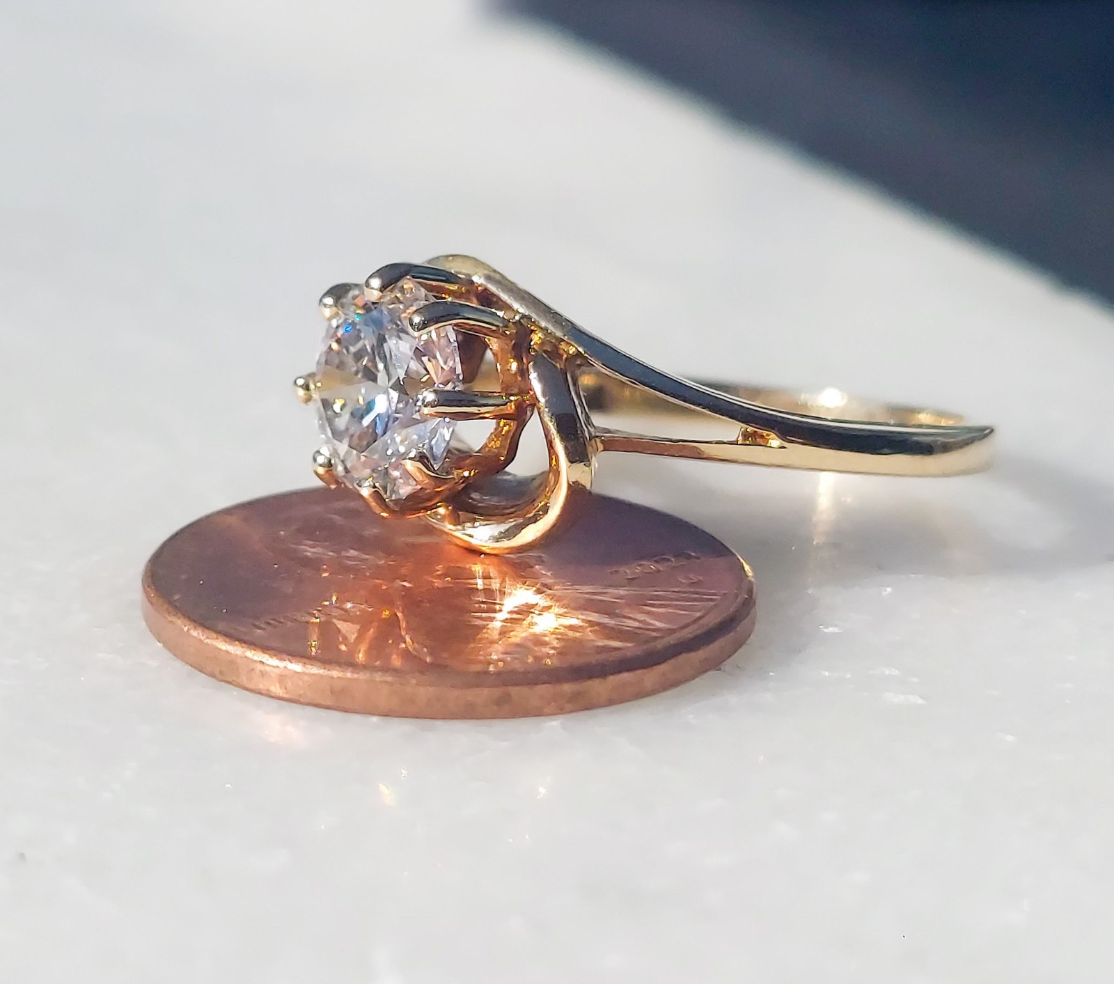 Estate ring 10K Gold Vintage Ring, Size 7, 1.24 carat certified diamond.