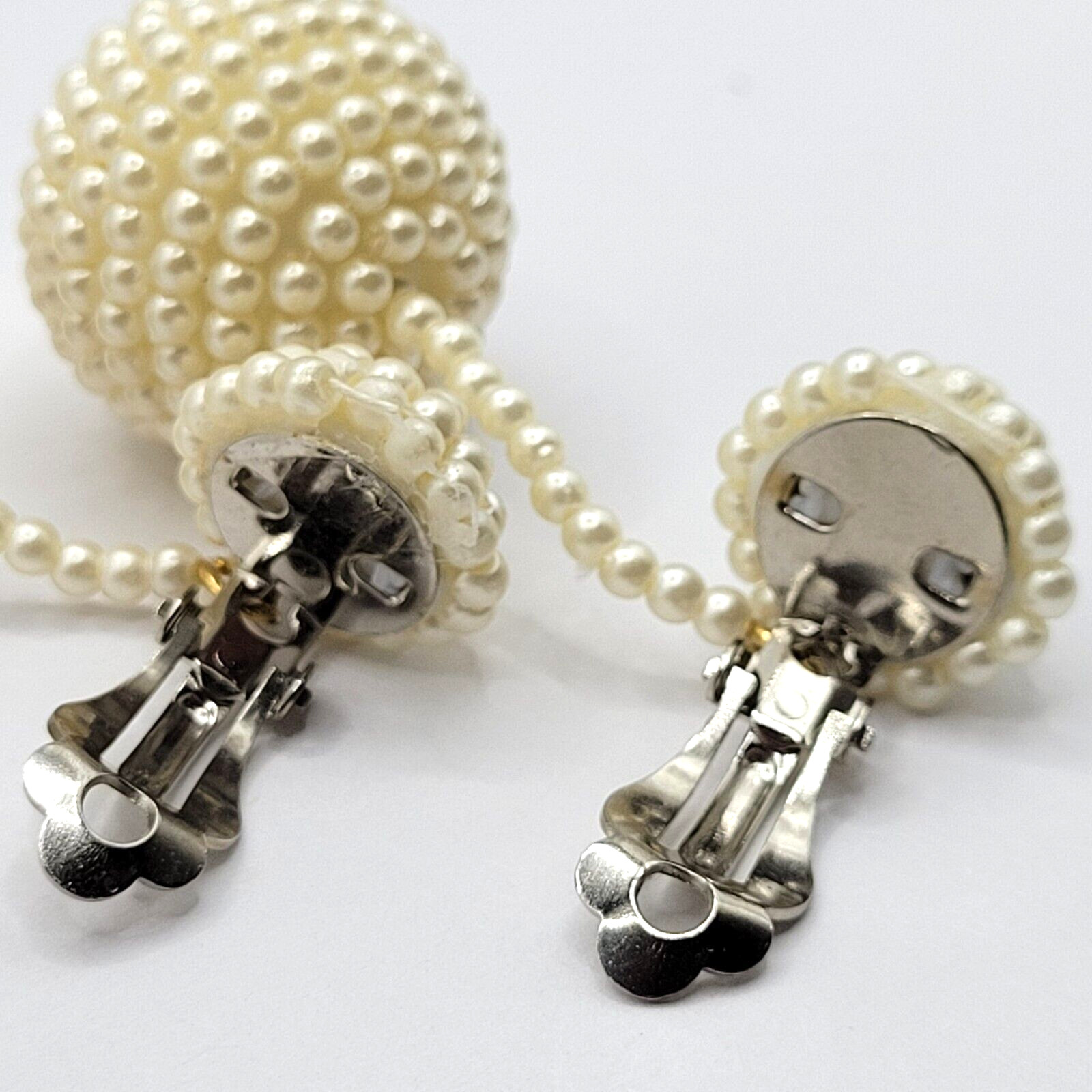 Unique Ball Drop Dangle with Faux Pearl Long Beaded Costume Clip On Earrings