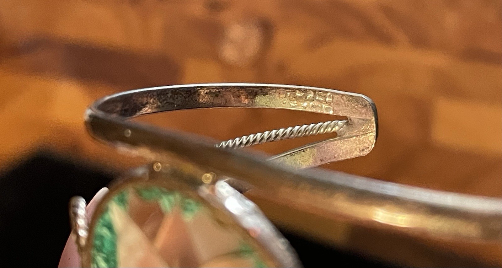 Vintage Alpaca Mexico Silver-Tone Mixed Metal Turquoise Small Cuff Bracelet