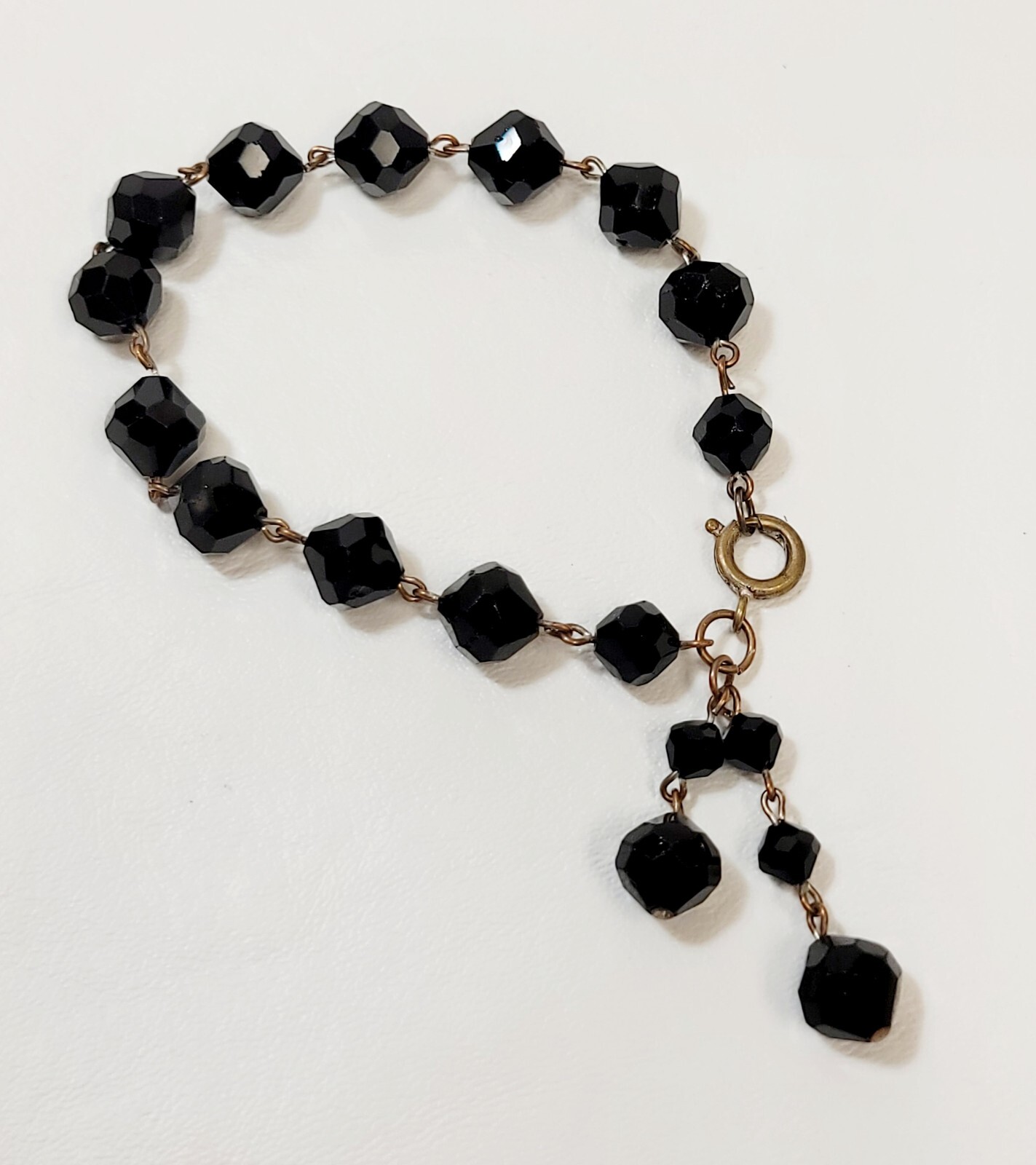 Vtg Black Crystal Glass Beads 2 Pr Earrings Bracelet & Necklace Goth Victorian