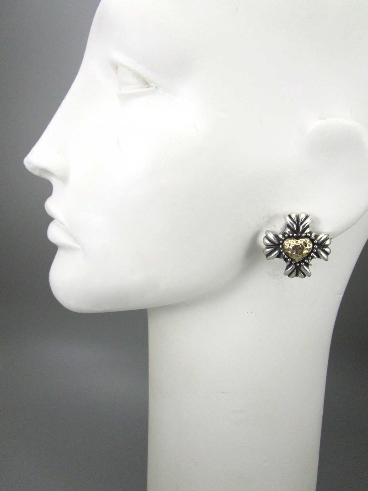DIAN MALOUF STERLING SILVER CROSS W/ 14K HEART CENTERS CLIP ON EARRINGS 20.7G