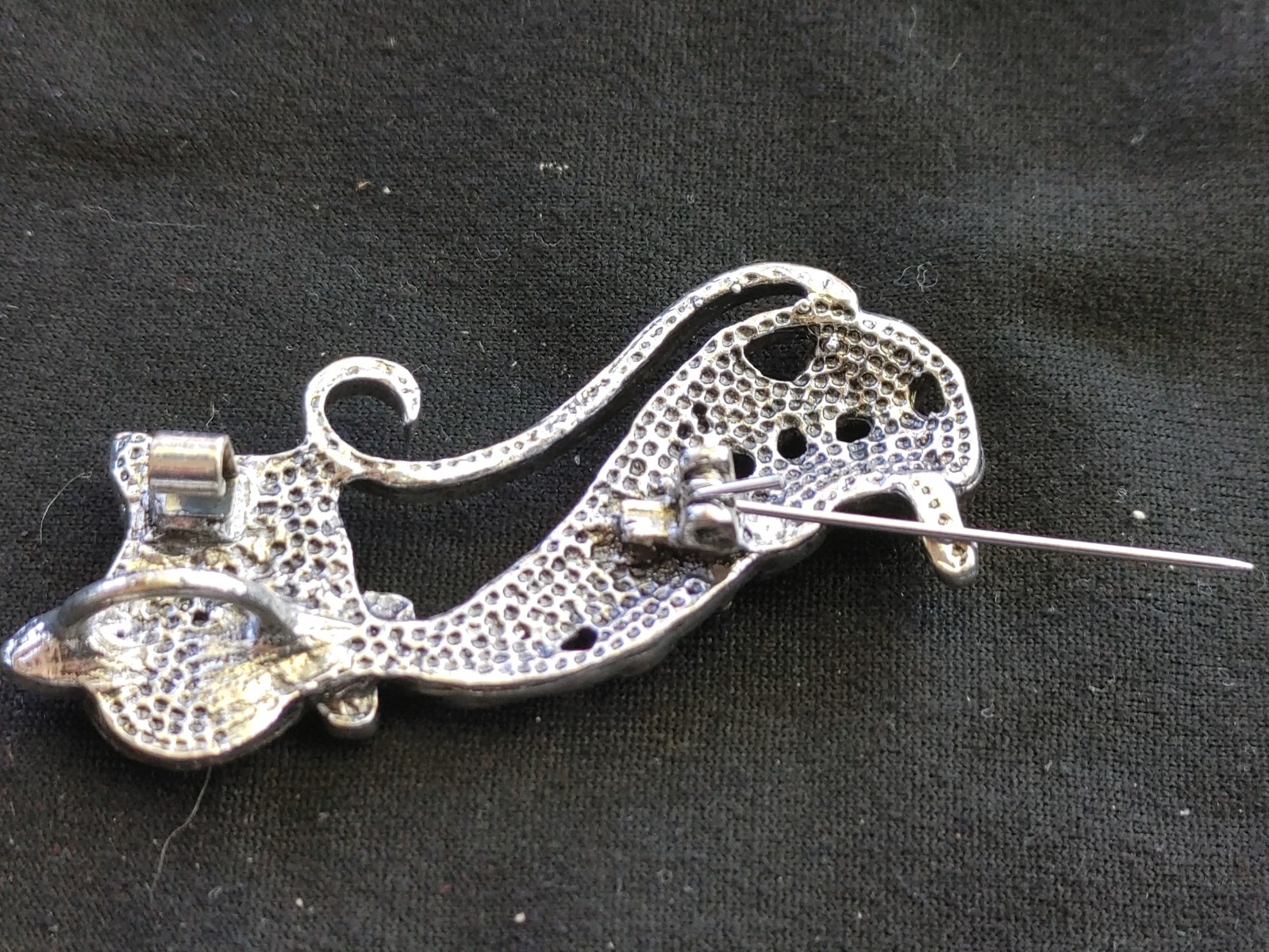 2 Pc. Lot Of Whimsical Retro Cat Brooches Faux Abalone Silver Tone 2″
