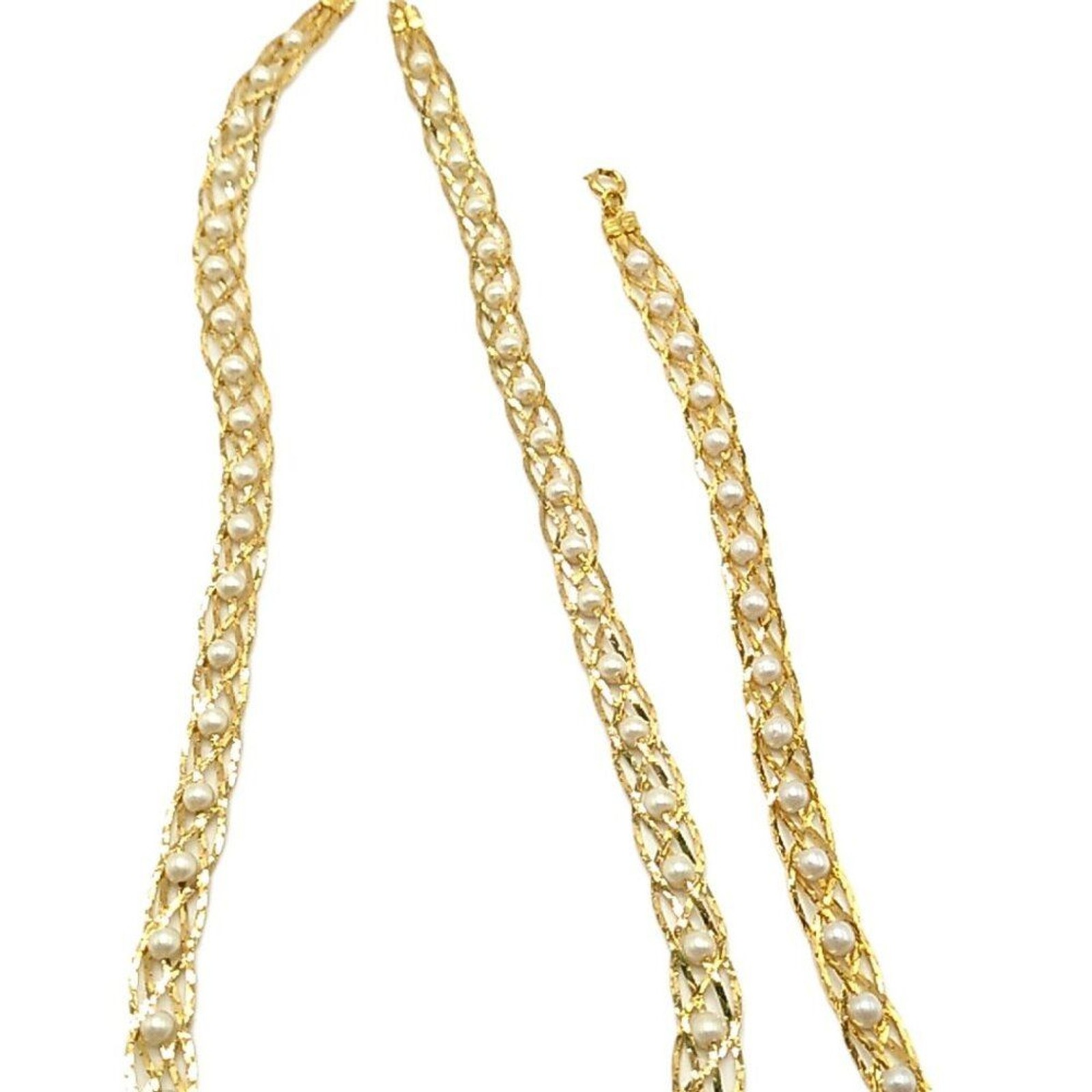Vintage Avon Convertible Gold-tone Braided Pearl Necklace-Bracelet Silver Plated