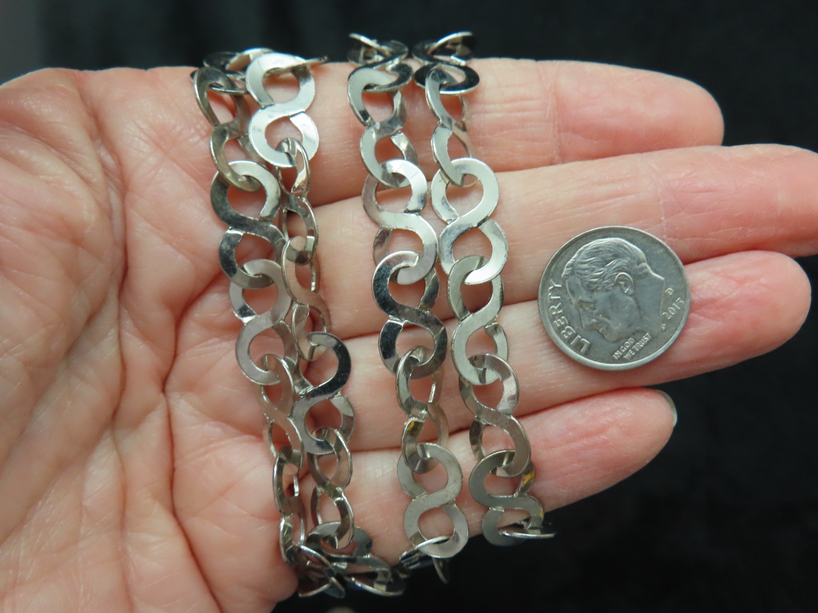Vintage 1960’s Circle Metal Shiny Necklace Wear Long or Double Wrap