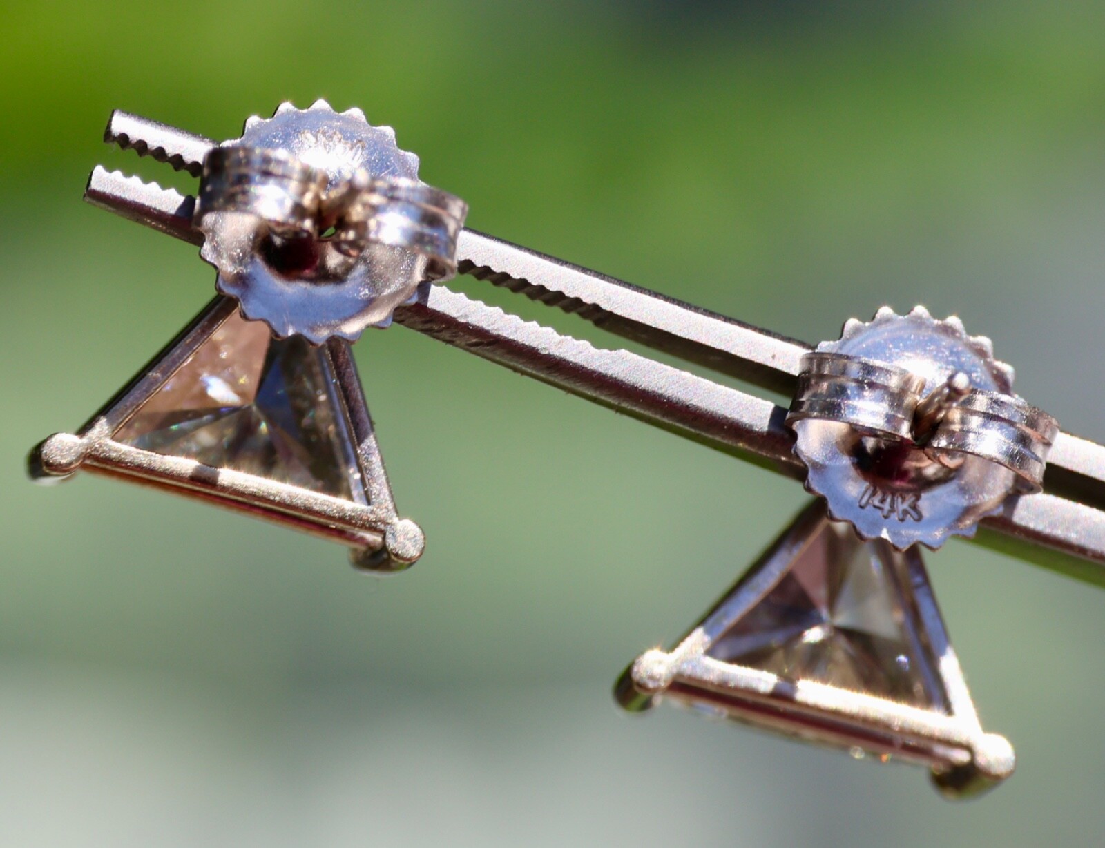 14K SOLID WHITE GOLD 2.43cttw Trillion Cut Natural Diamond STUD POST EARRINGS