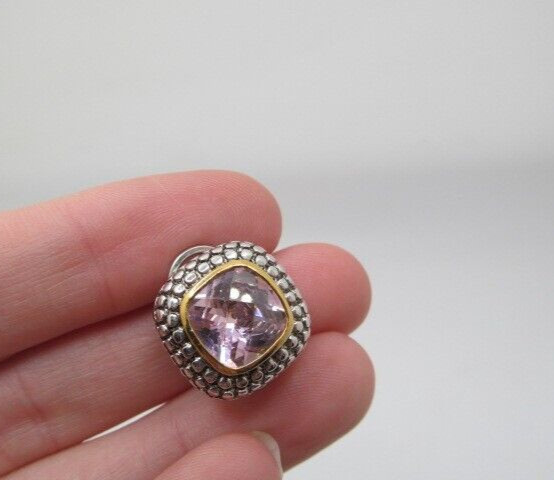 Vintage Gold & Silver Tone Beaded Pink Glass Cushion Square Stud Earrings 17.5mm