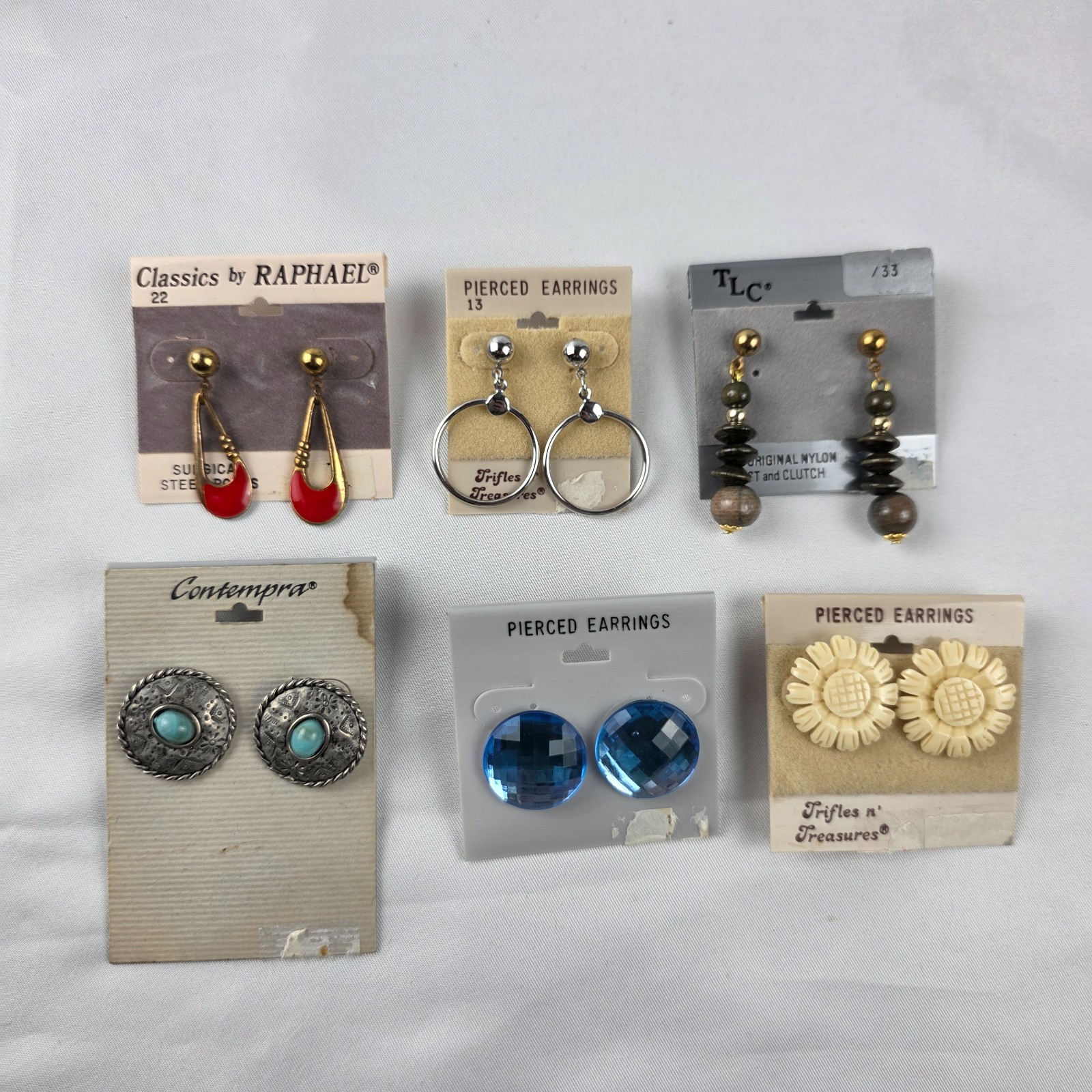 SIX Pairs Vintage 1980’s Pierced Earrings Dangles Studs Variety Colors & Styles