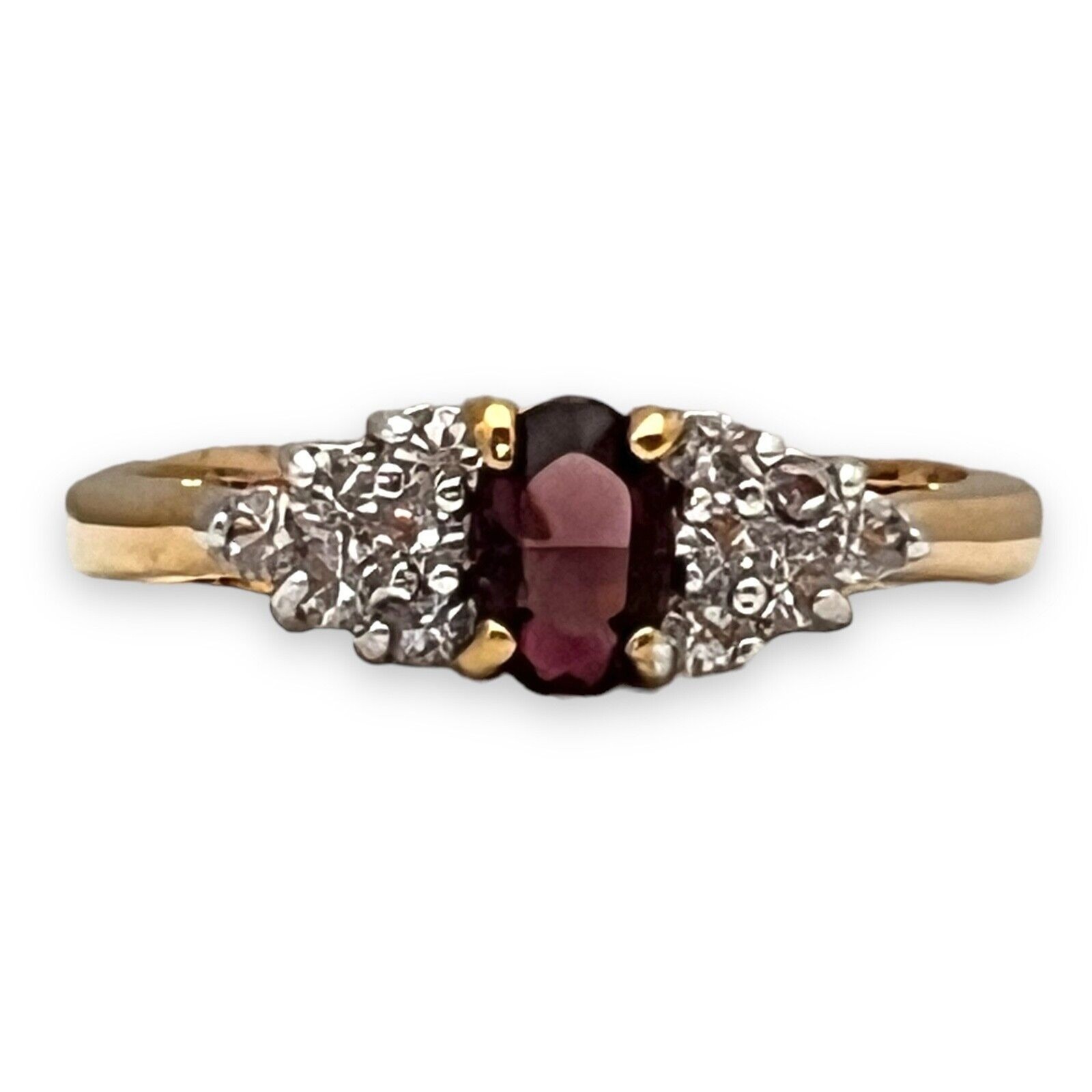 Vintage 1970s Ring Size 4 Purple CZ Cluster Prong Set Gold Plated – 14Z