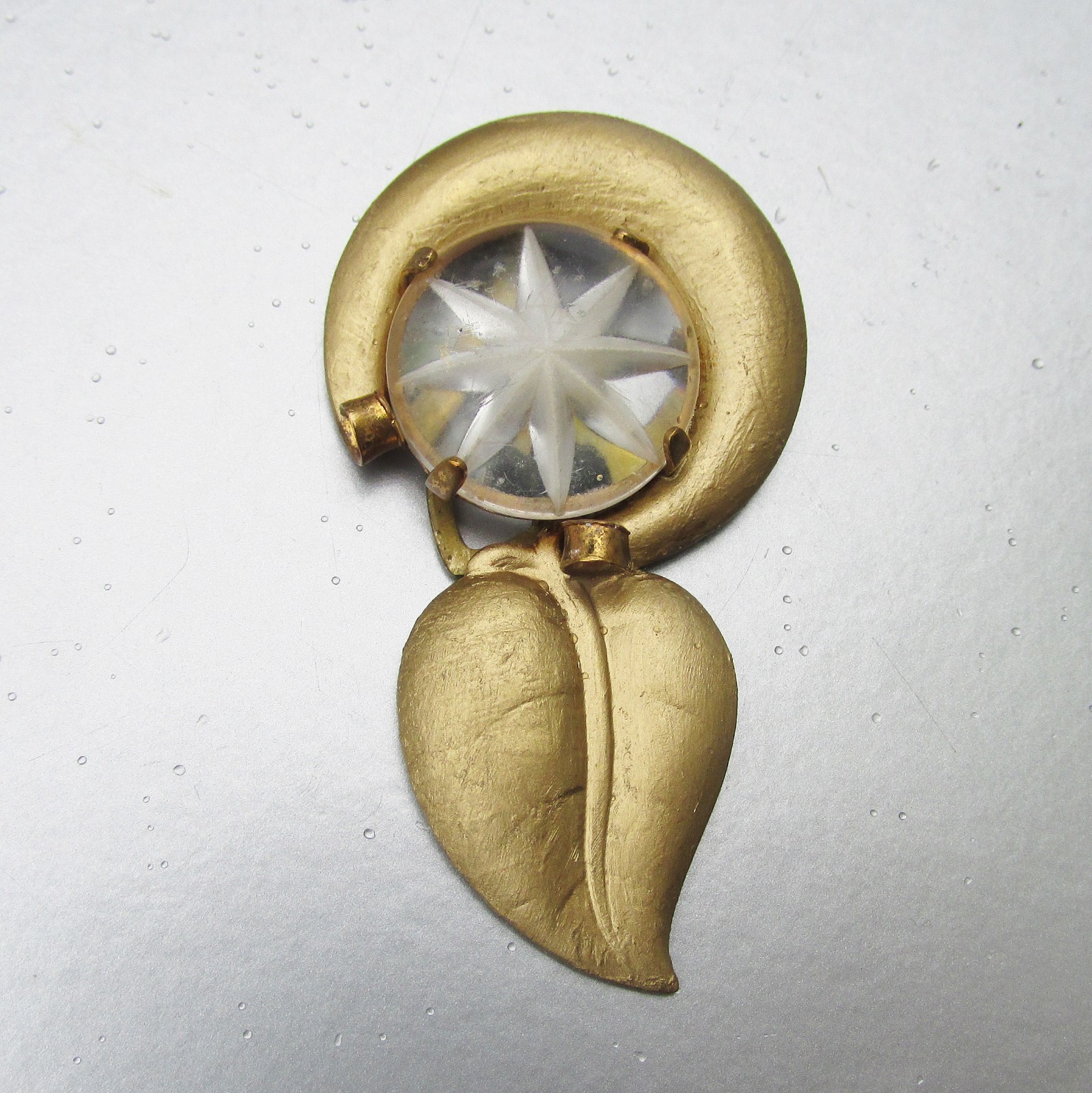 Vintage 1930s Art Deco STAR BURST Brass Dress Clip Brooch Pin