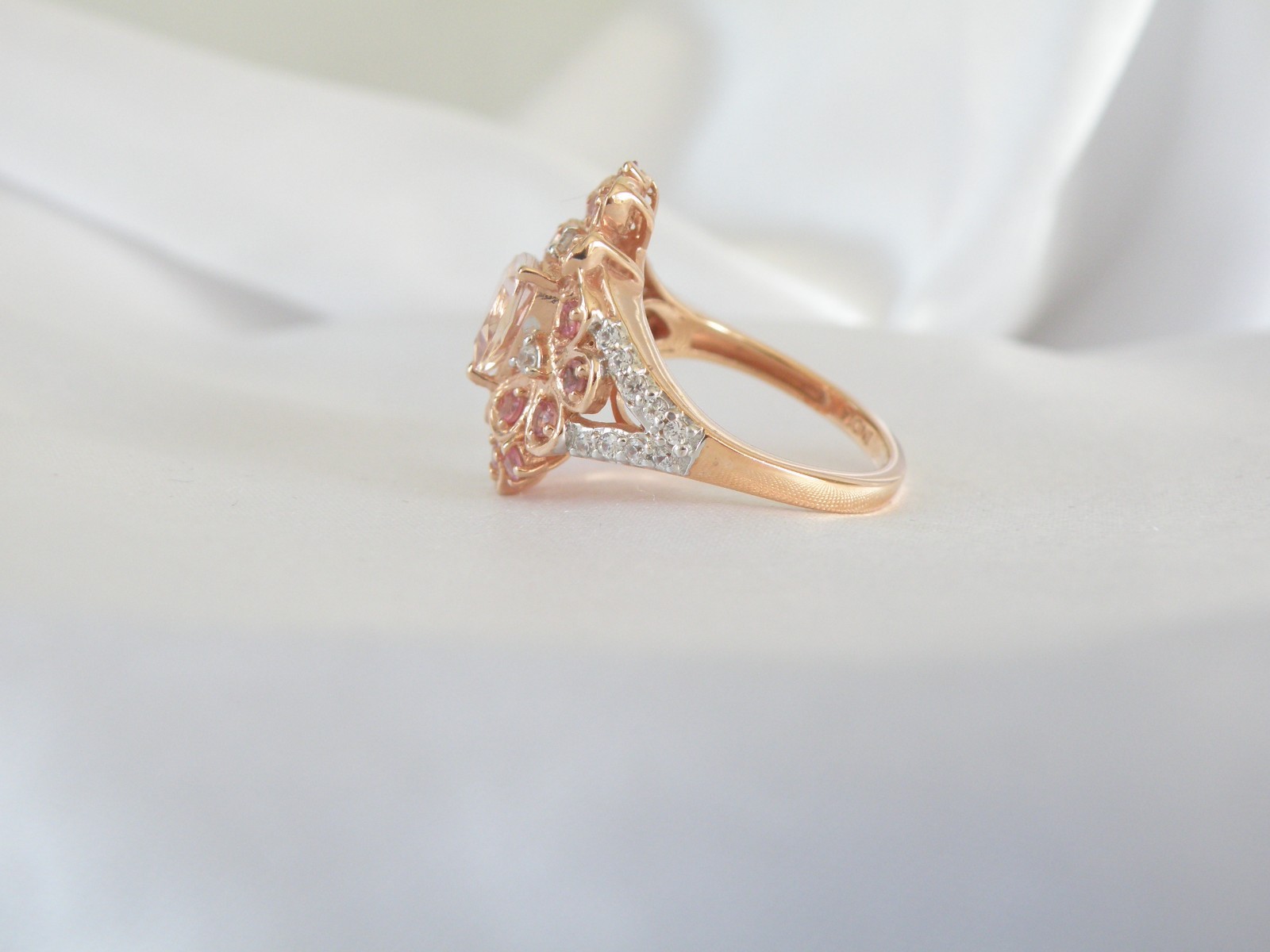Sterling Silver 925 Rose Gold on Morganite Quartz Antique Style Ring Size 6