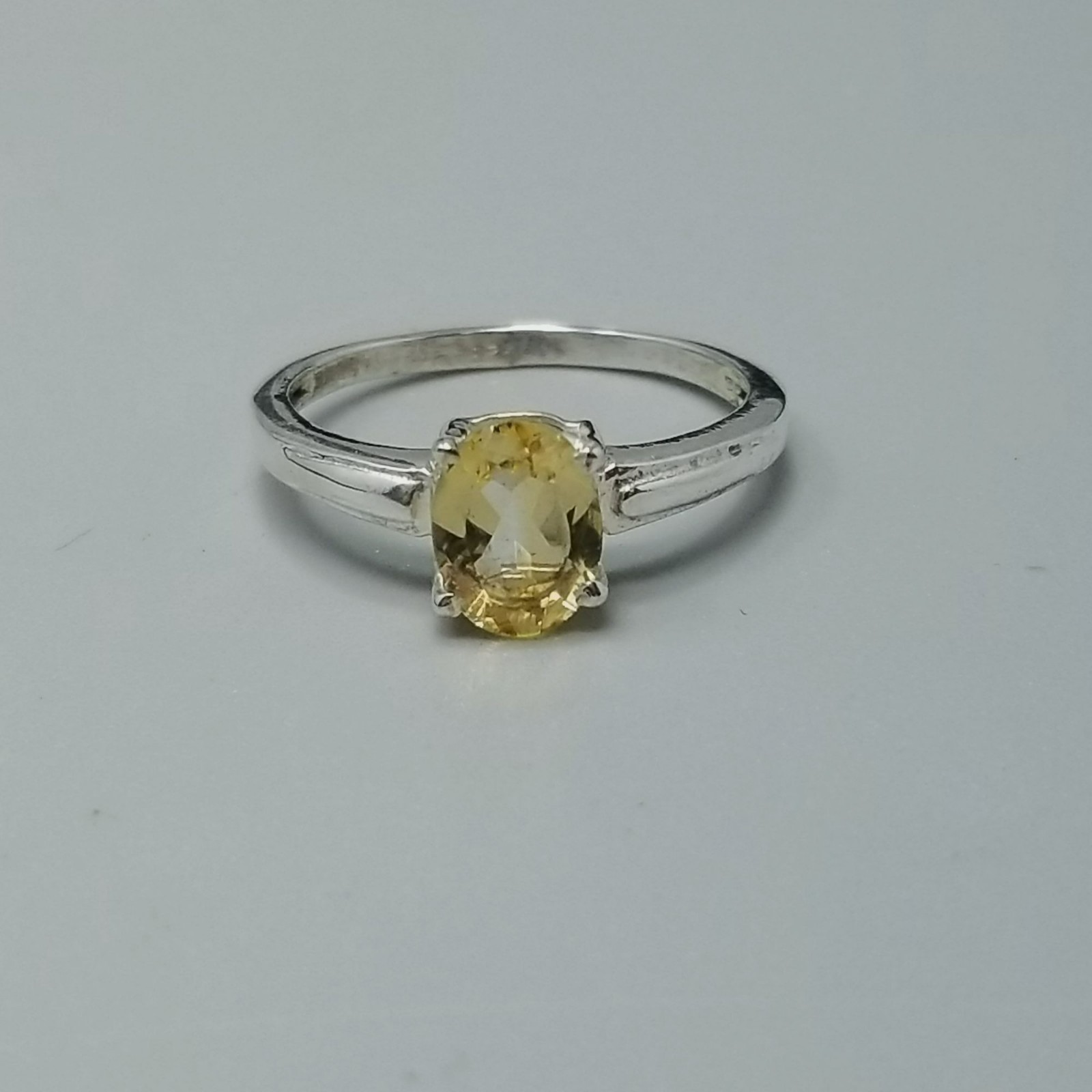 Vintage Sterling Silver Yellow Stone Ring Size 8 Band Oval Small Stacking