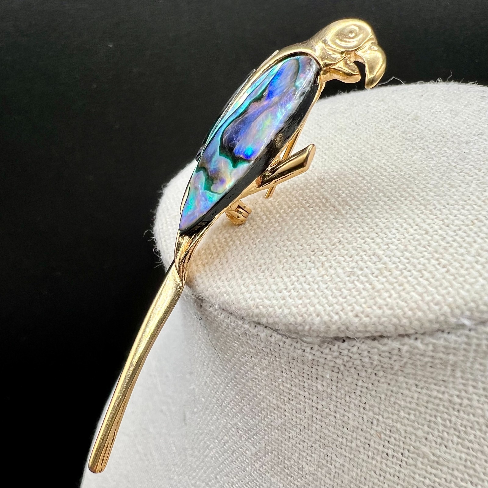 Vintage Abalone Shell Parrot Brooch Gold Tone Tropical Bird Figural Pin Jewelry