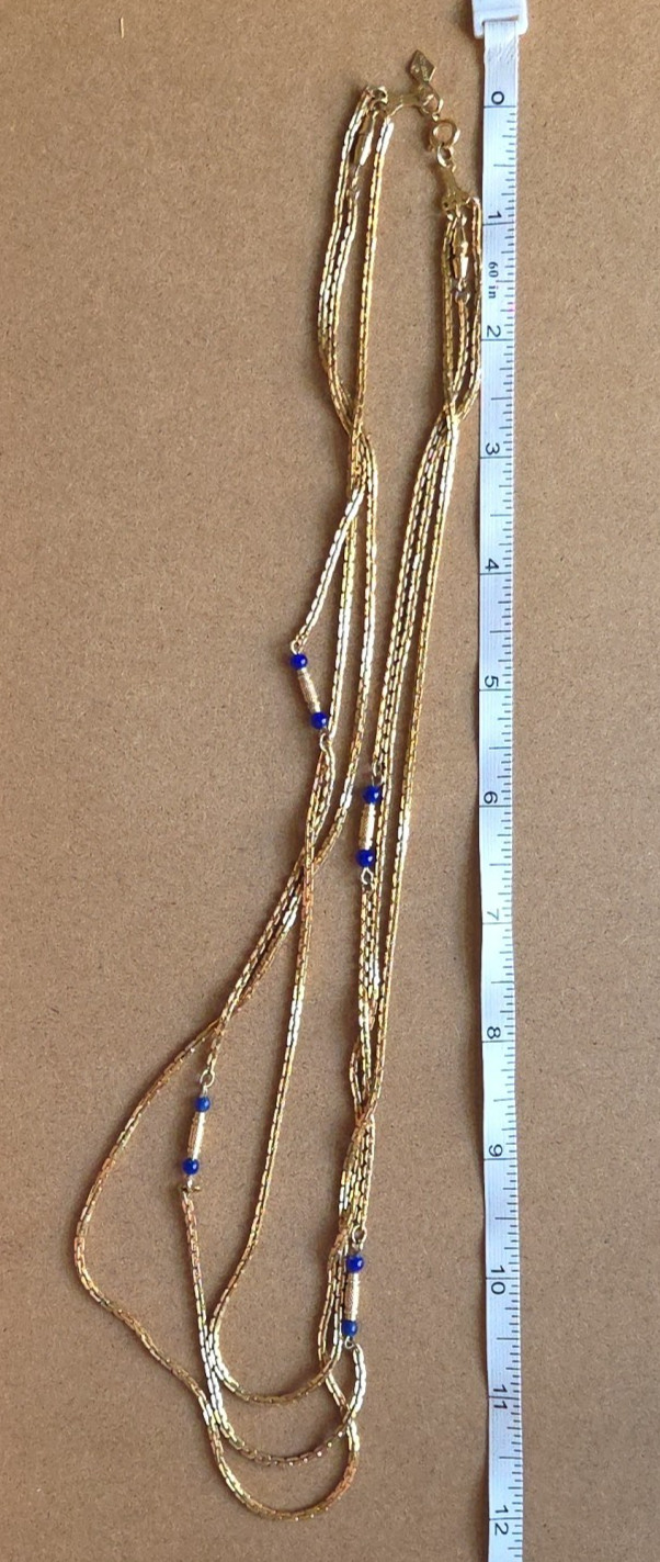 1970s Sarah Coventry Triple Chain Necklace Gold Tone Convertible Blue