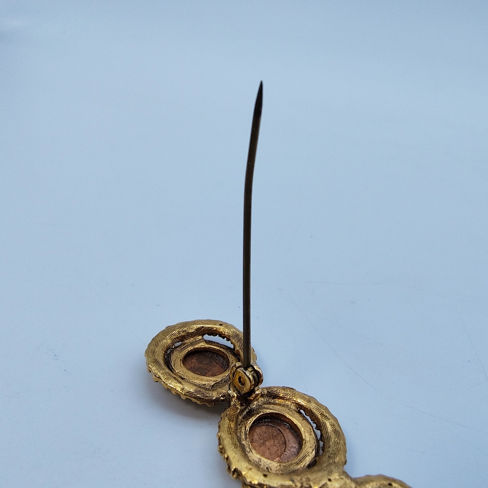 Vintage Byzantine Style Bar Brooch Gold Tone Brown Victorian Revival Style