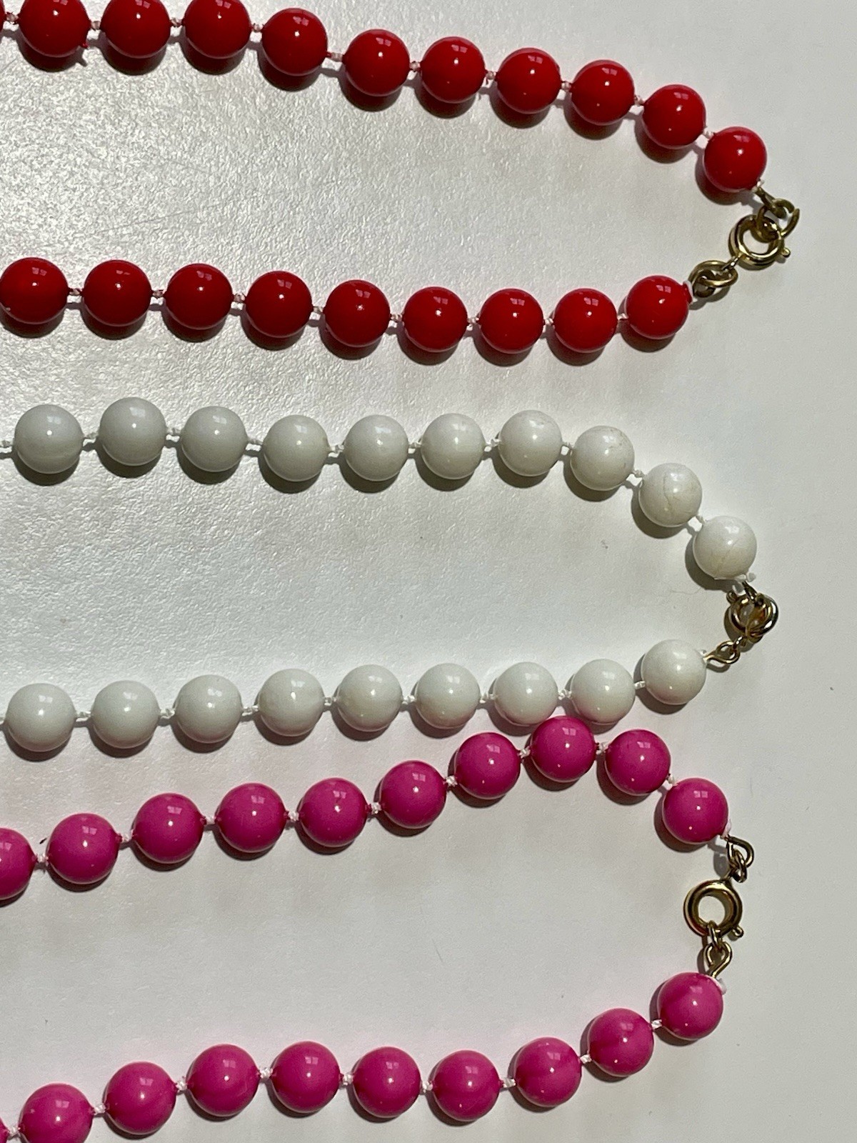 Vintage Plastic Beaded Necklace Lot 3 Retro Layering Strands Red White Fuchsia