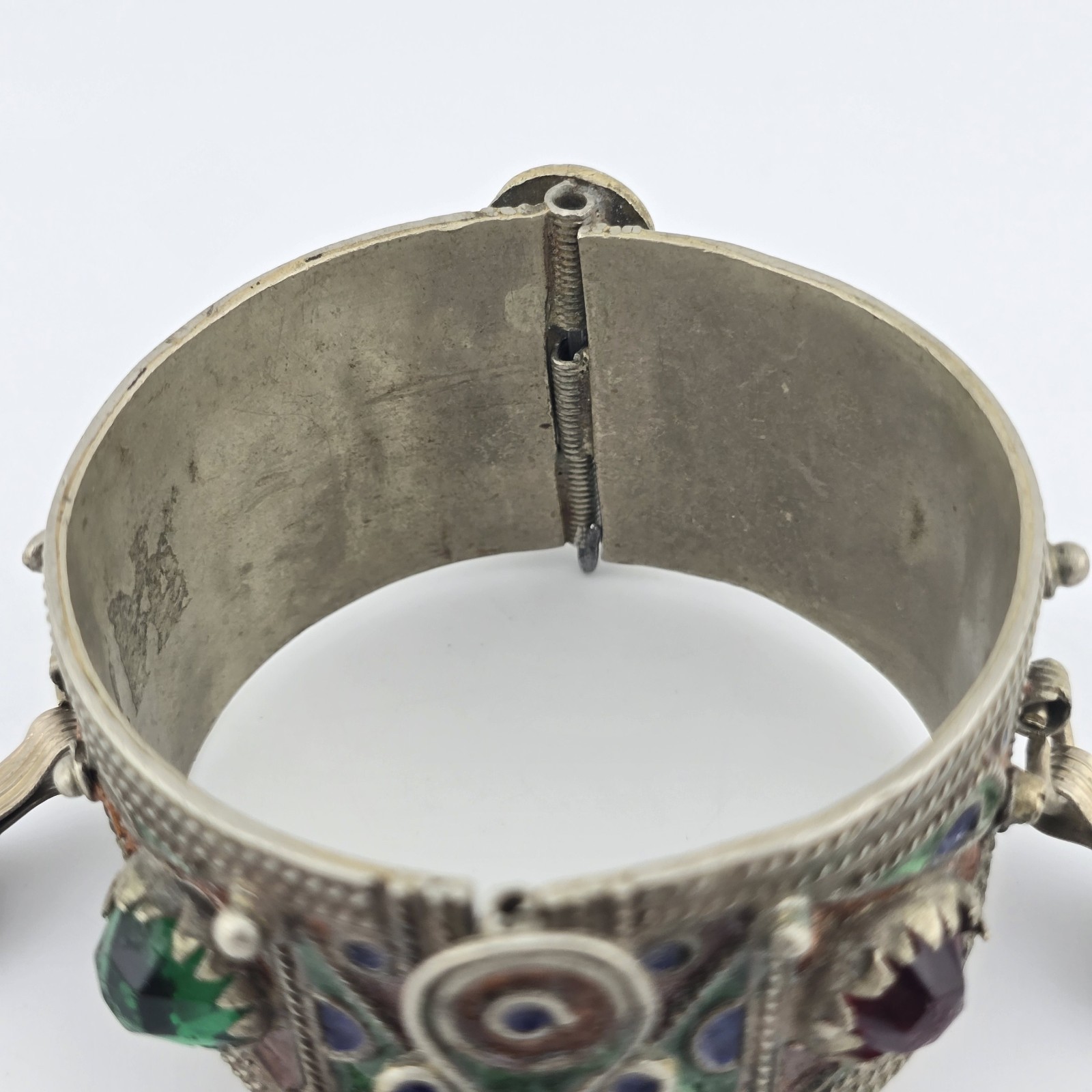 Vintage Berber Moroccan Style Enamel Cuff Bracelet Ethnic Tribal Coin Bangle