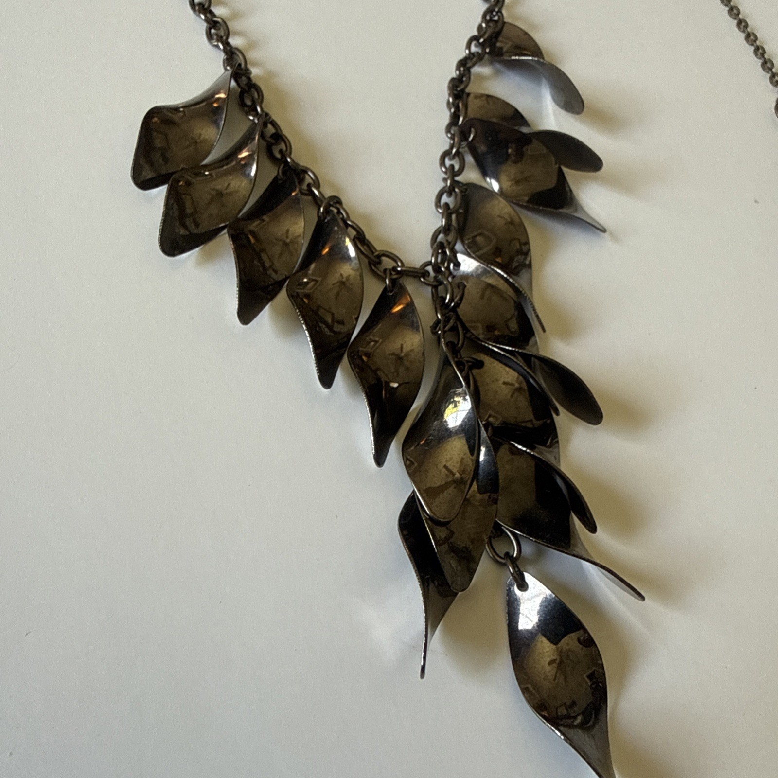 Lot Of 3 Vintage Sexy Nature Leaf Statement Metal Necklaces Gold Green & Black