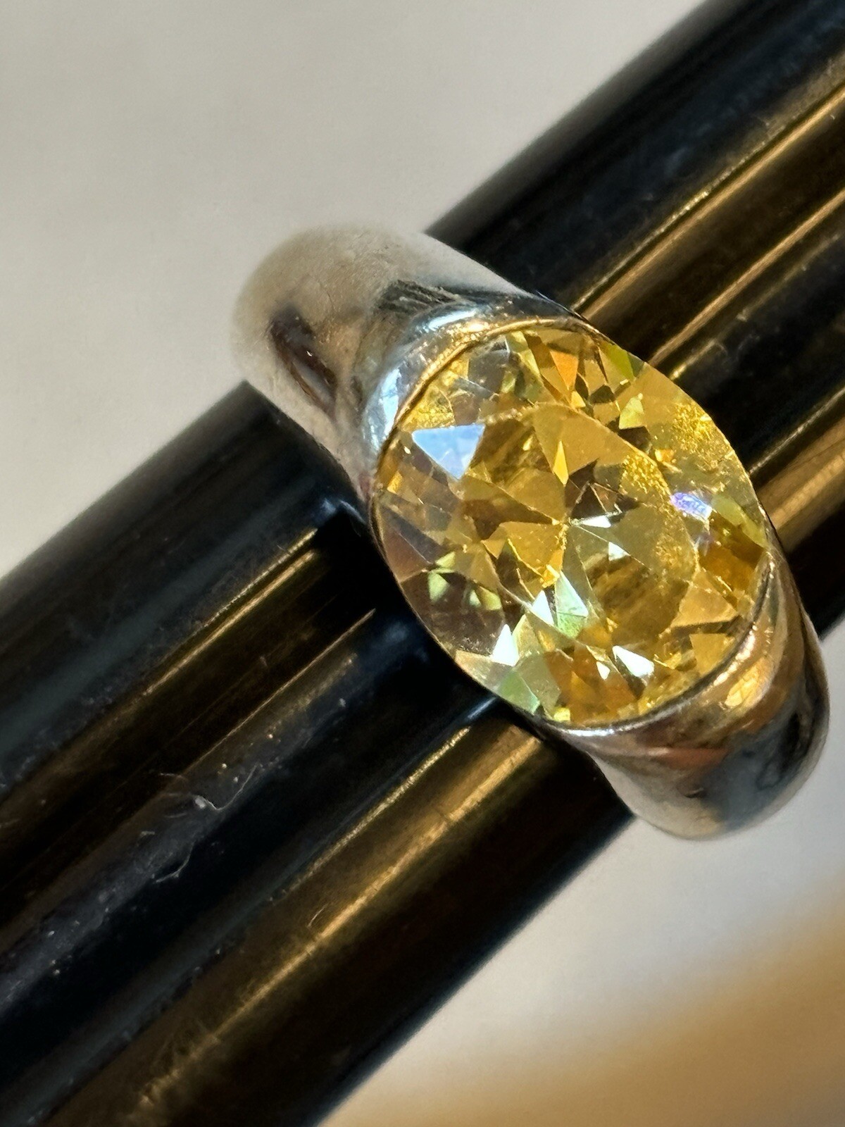 Beautiful FAS Signed 925 Sterling Silver Citrine Cubic Zirconia Ring SIZE 8.5