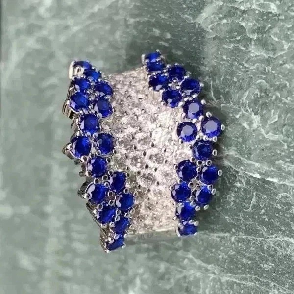 2.10Ct Round Cut Lab Created Diamond & Sapphire Wedding 14K White Gold FN Ring