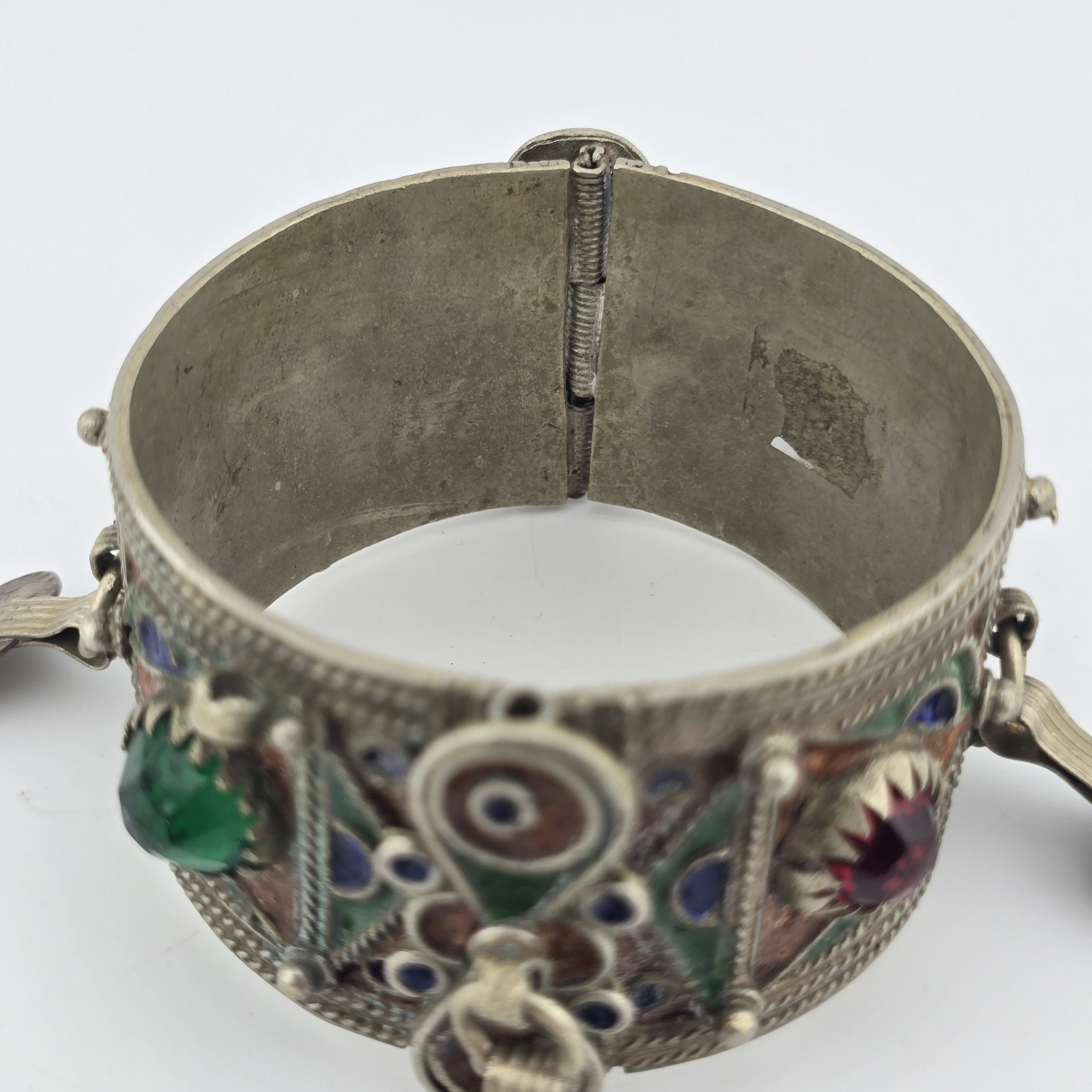 Vintage Berber Moroccan Style Enamel Cuff Bracelet Ethnic Tribal Coin Bangle