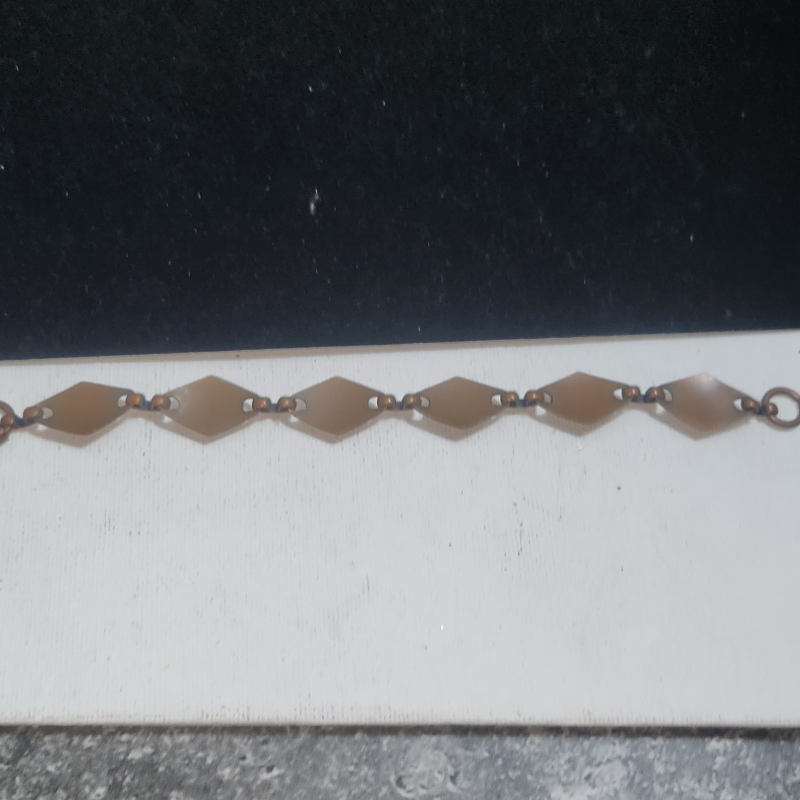 Vintage Copper Diamond Link Bracelet Textured Gold Tone Oval Accents Boho Retro