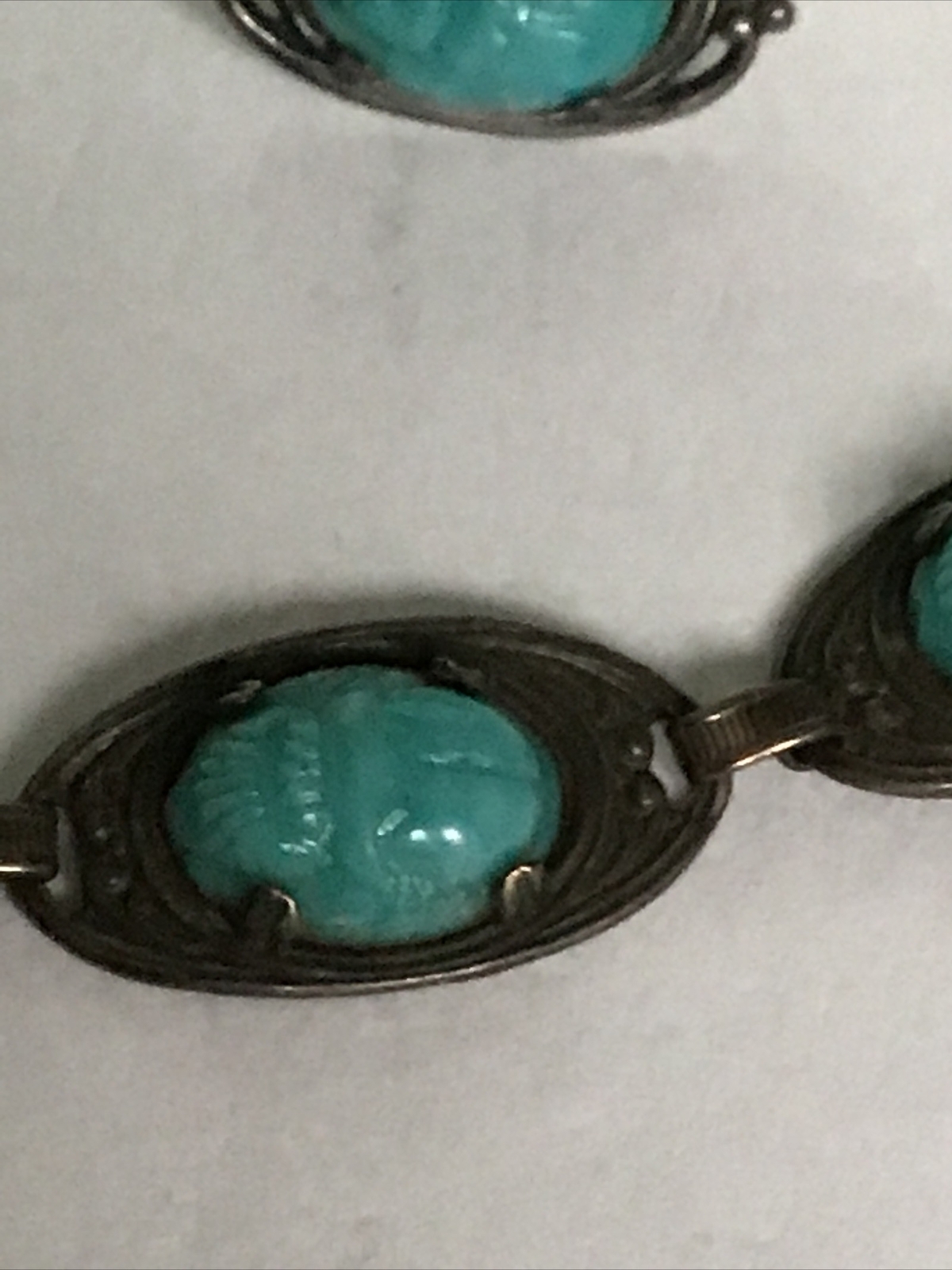 Art Deco Egyptian Revival Matching Scarab Beetle Bracelet/Sterling Ring/Earrings