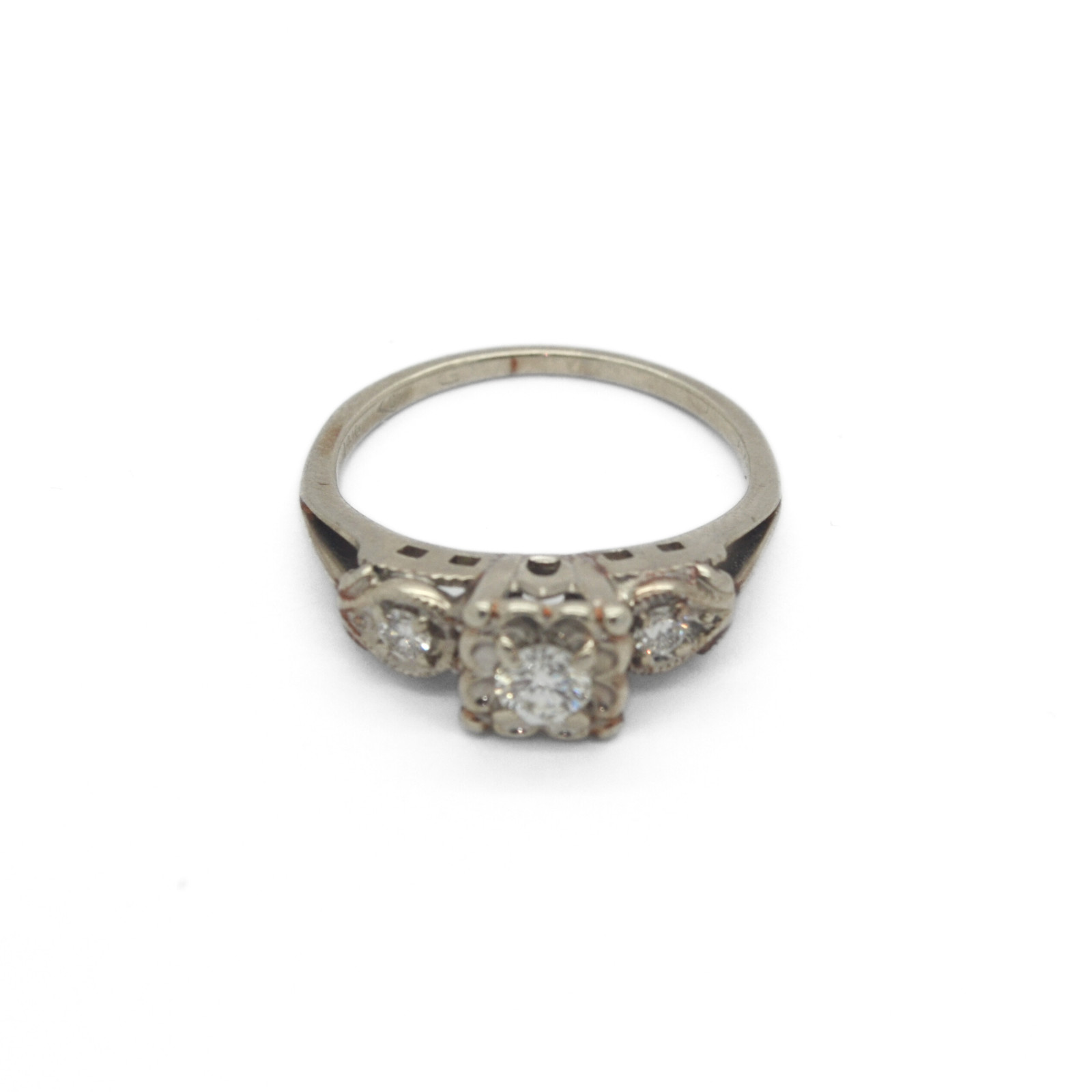 VINTAGE 14K White Gold 0.35ct European Cut Diamond Ring Size 6.75