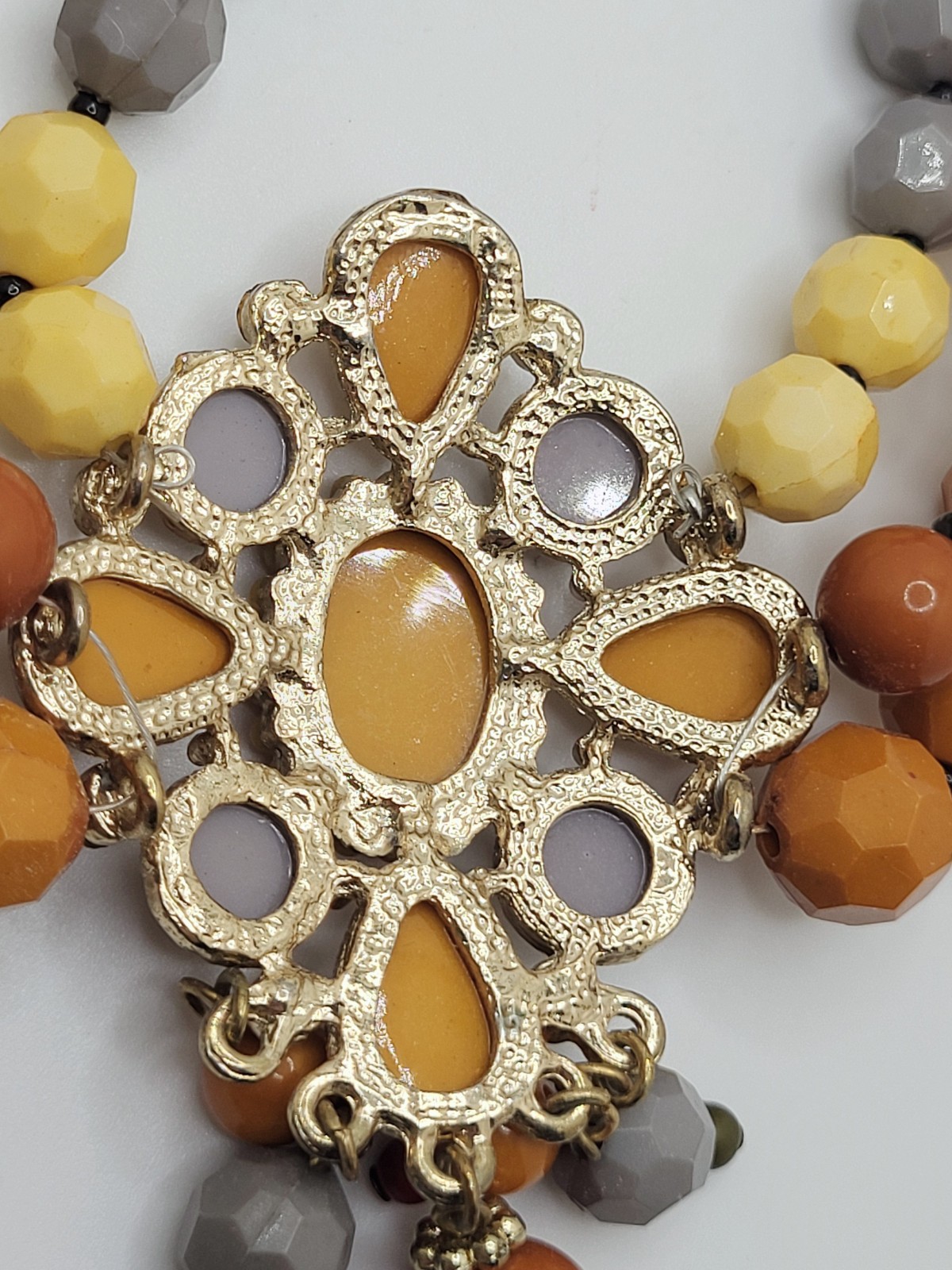 NENA Statement Natural & Acrylic Stone Choker Layered Faceted Beads & Pendant