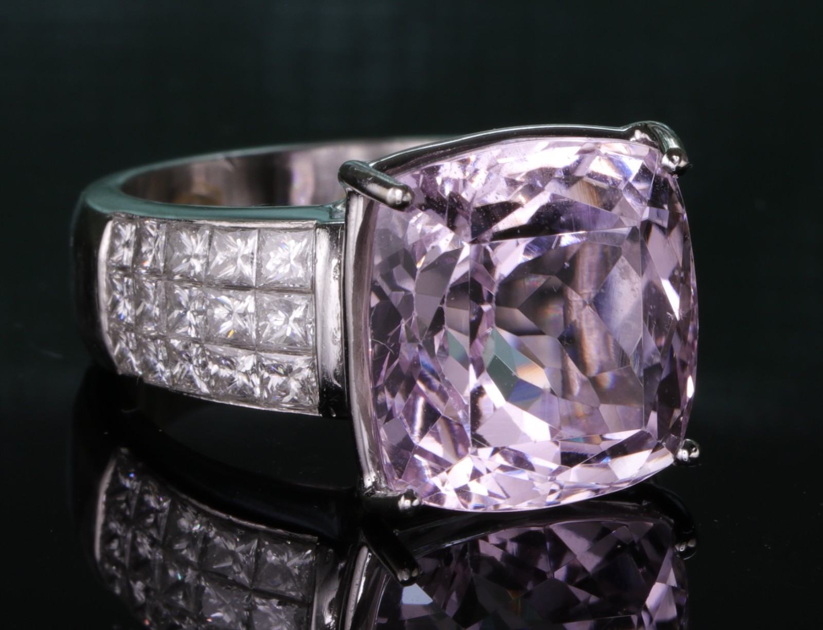 Fabulous Platinum and 16 Carat Natural Kunzite and Diamond Right Hand Ring