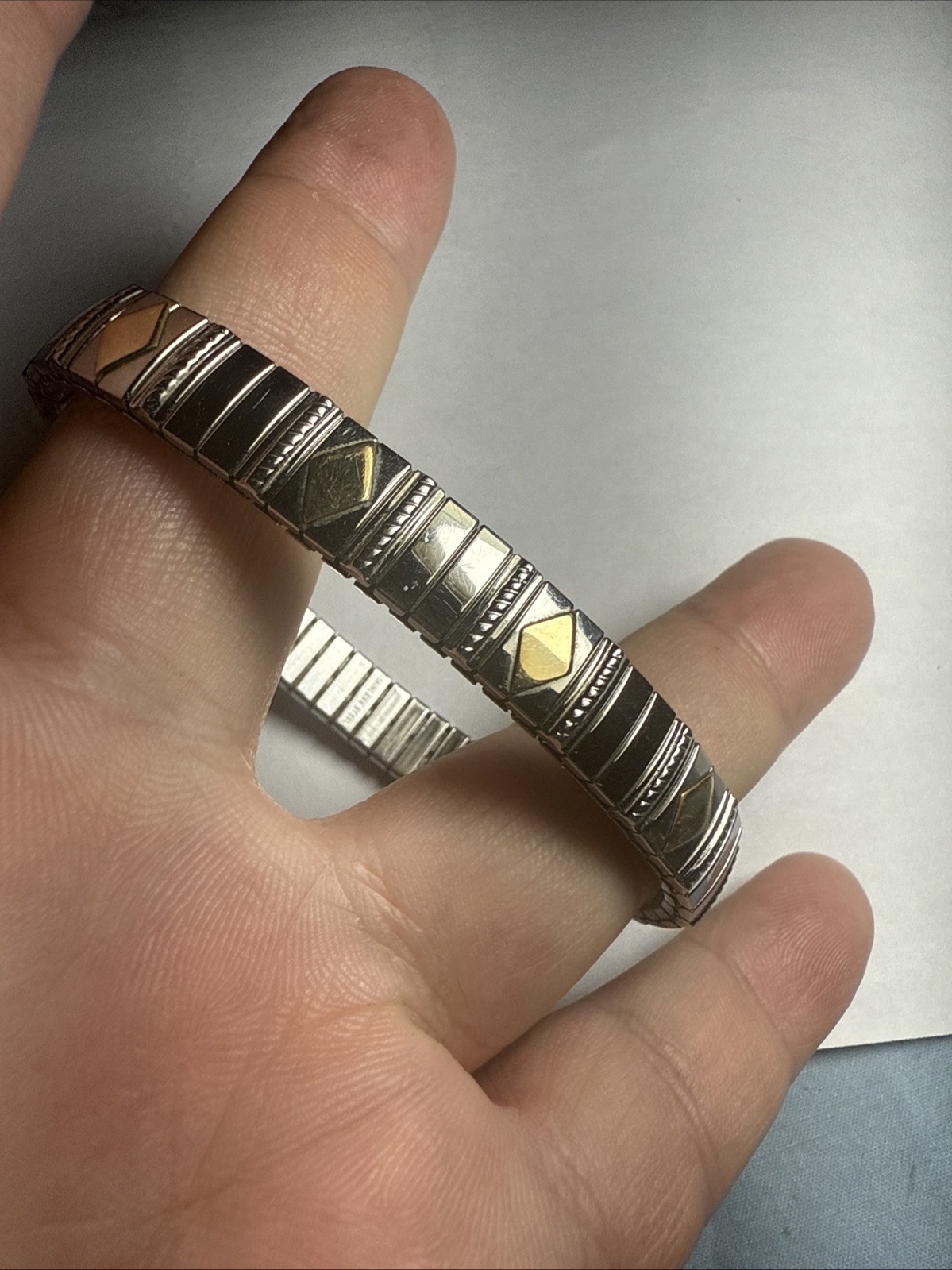 Bracelet MILOR Italy 14k Gold Accents And Stainless Steal Stretch Expanding 9mm