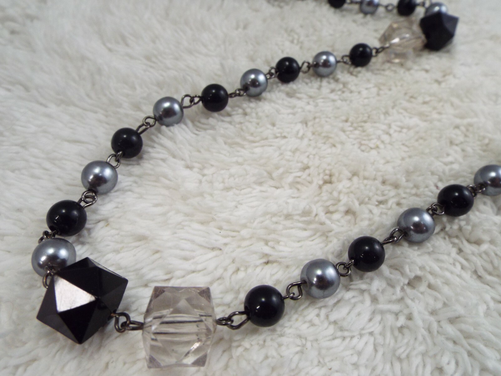 Gunmetal Black Gray Bead Chain Necklace (F19)